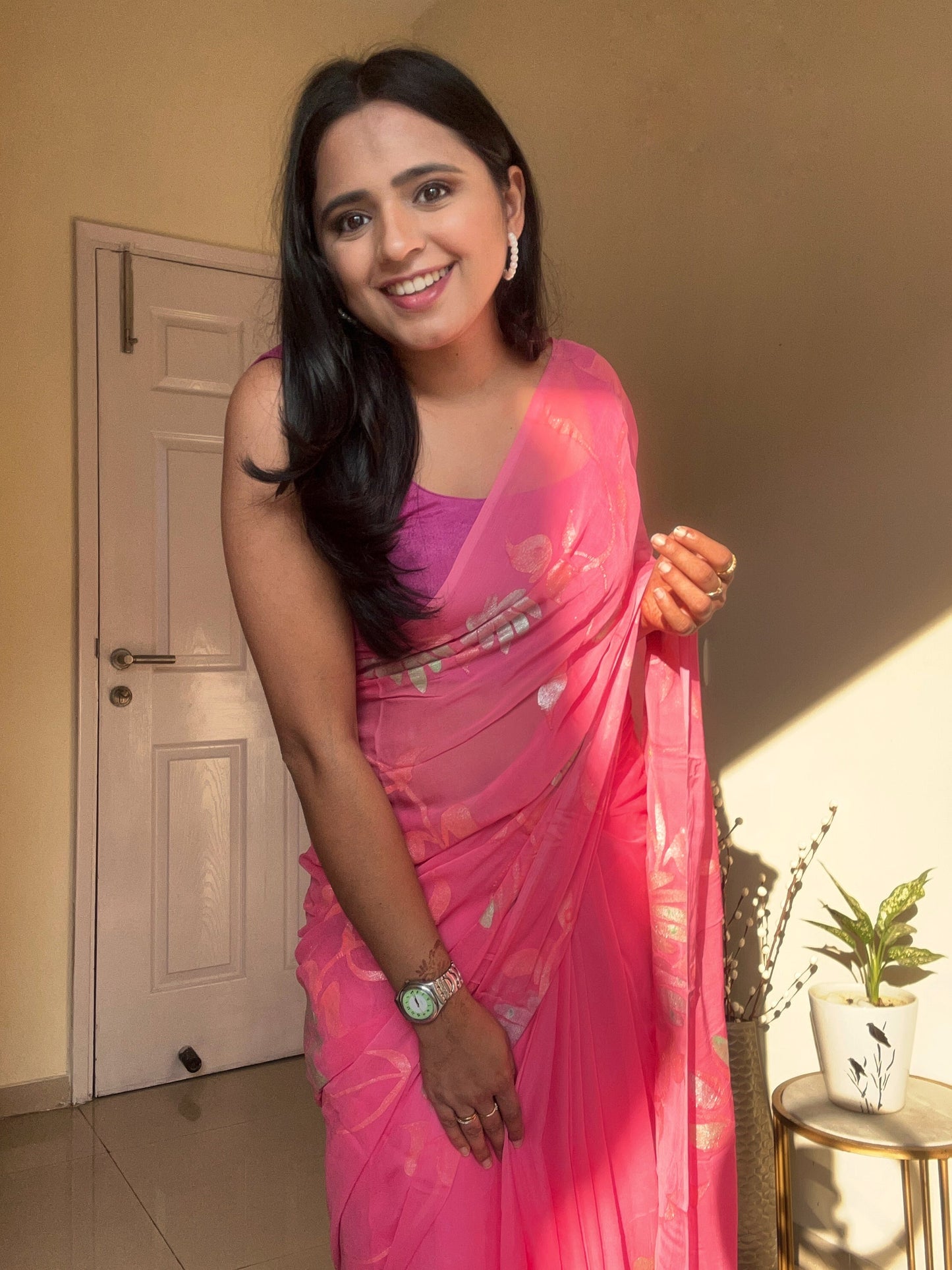 Gulabo - Handpainted Ready To Wear Chiffon Saree