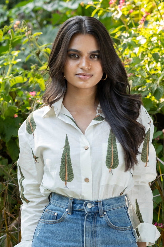White Handblock Printed Cotton Shirt