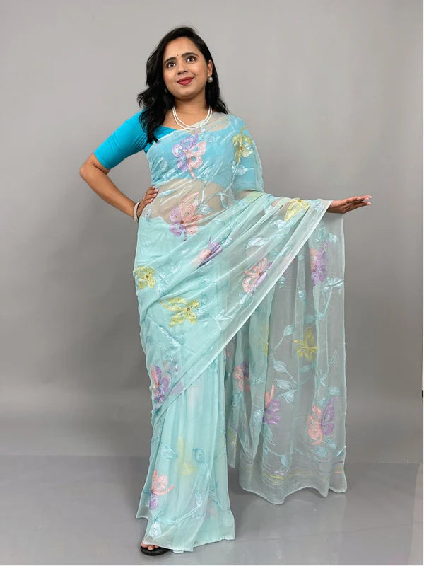 Mrunal - Hand Painted Pre-Pleated Chiffon Saree