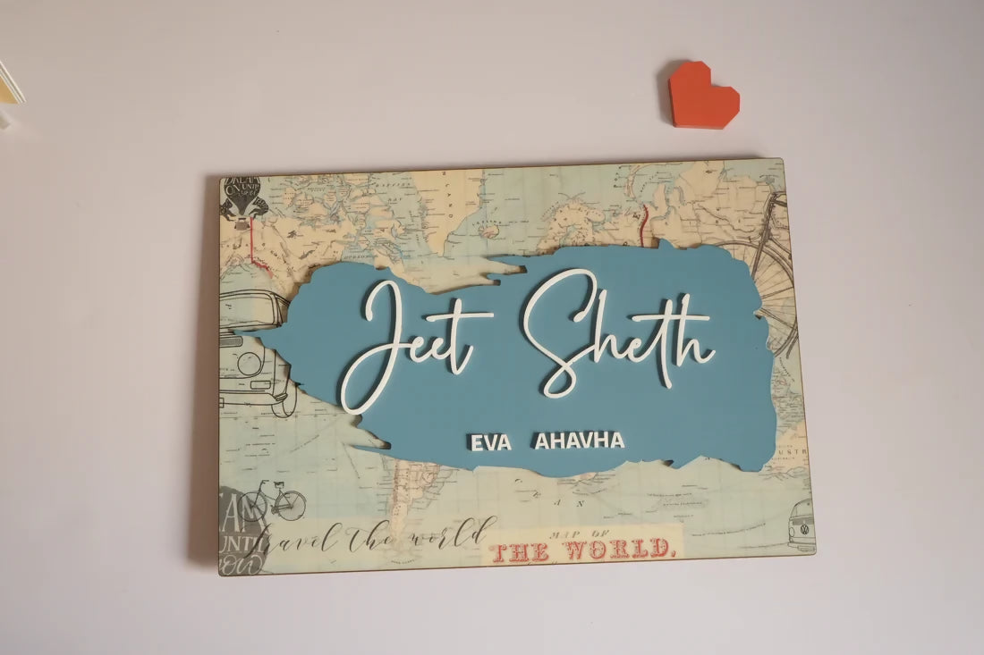 Nameplate - World Map Save Travel Repeat (Couple)