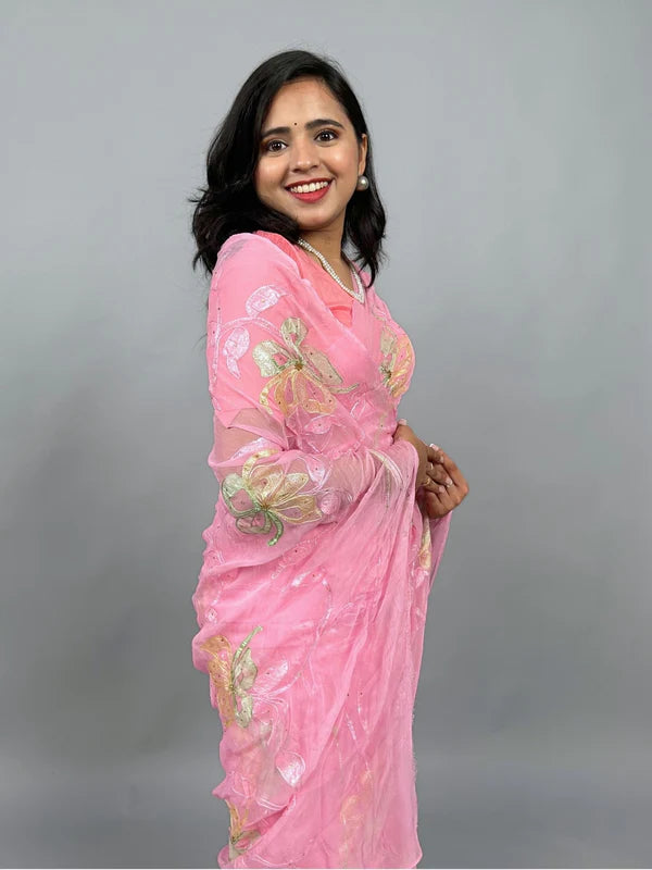 Mrunal - Hand Painted Pre-Pleated Chiffon Saree