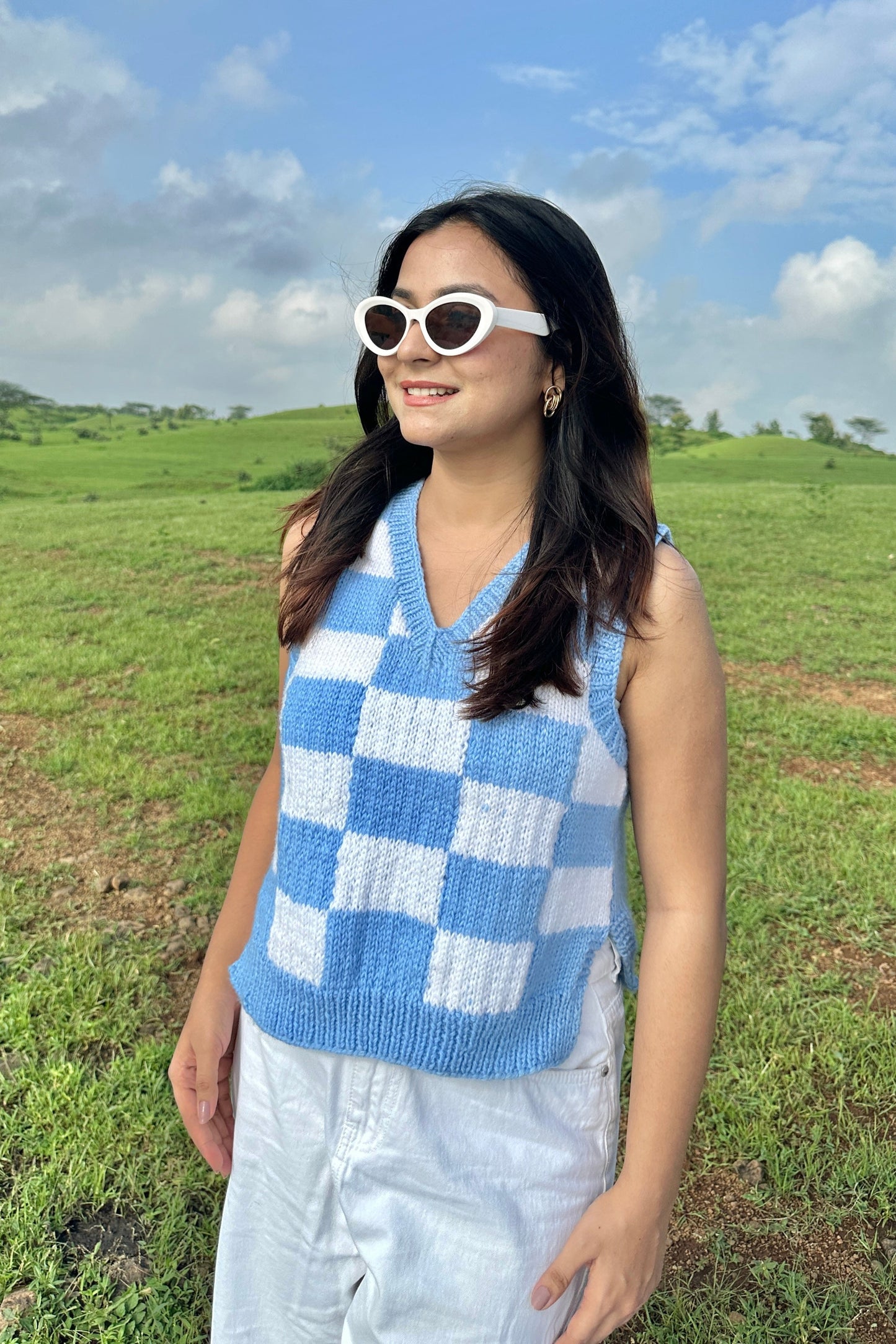 Sky Handmade Check Vest