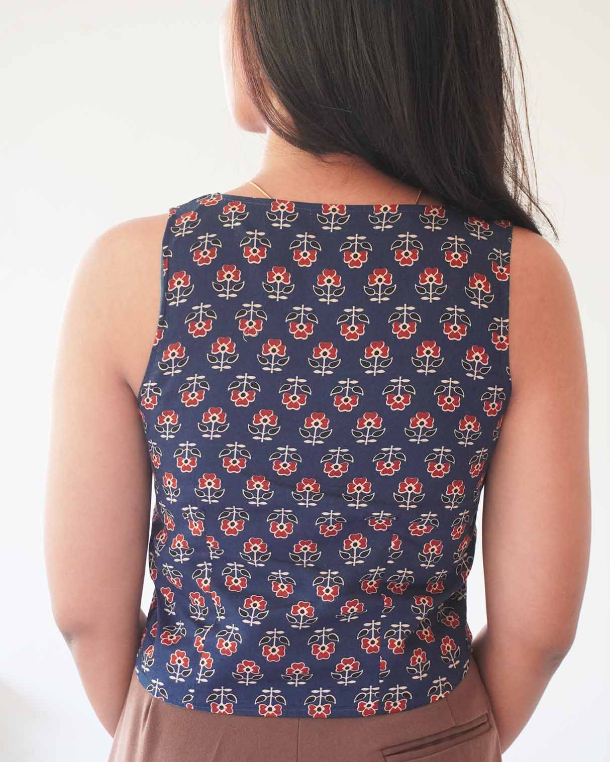 Athena Blue Cotton Waistcoat