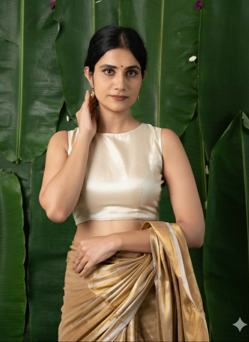 Navya Golden Tissue Sleeveless Back Open Blouse