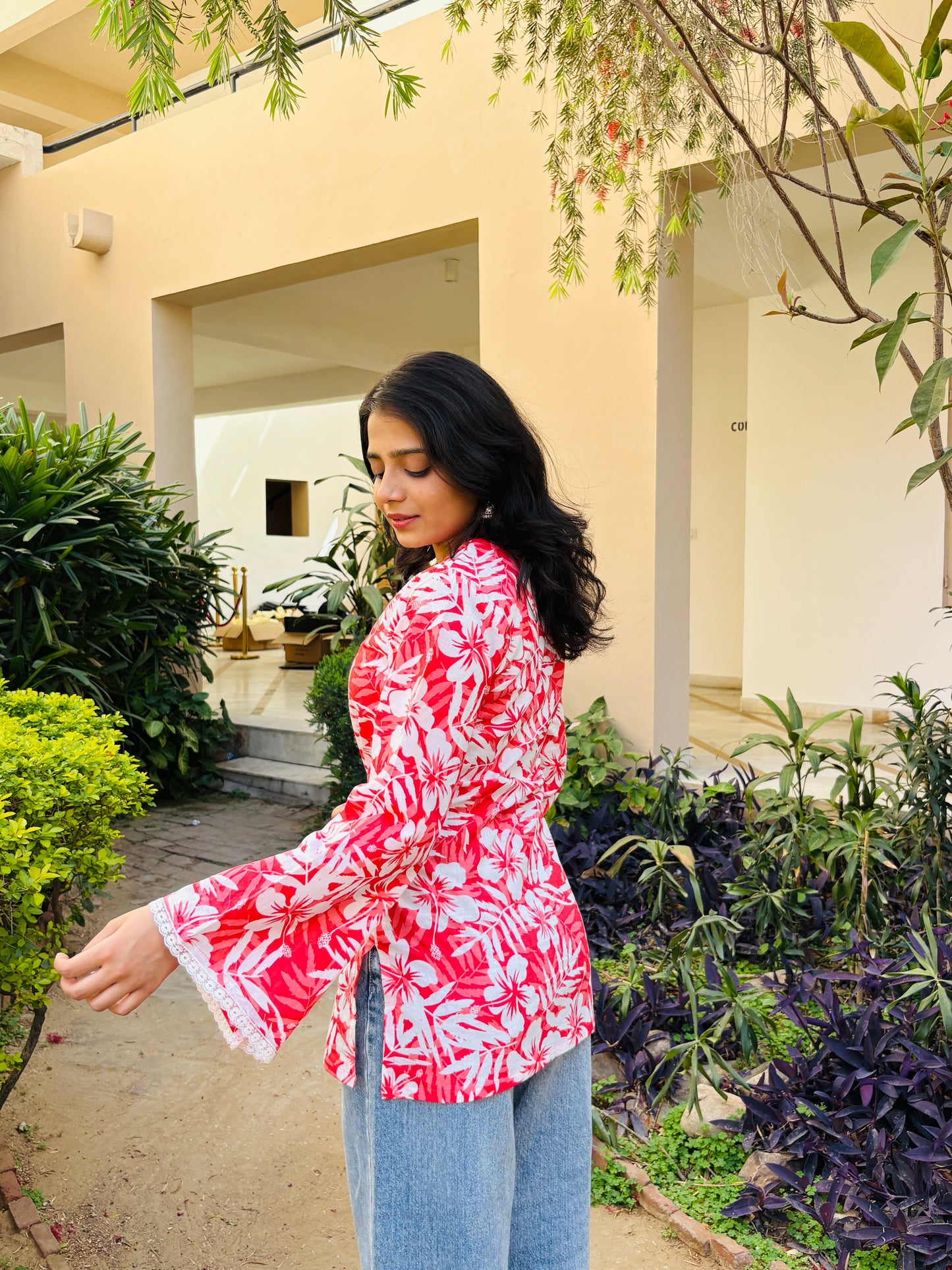 Gulnaar Classic Floral Pink Kurti