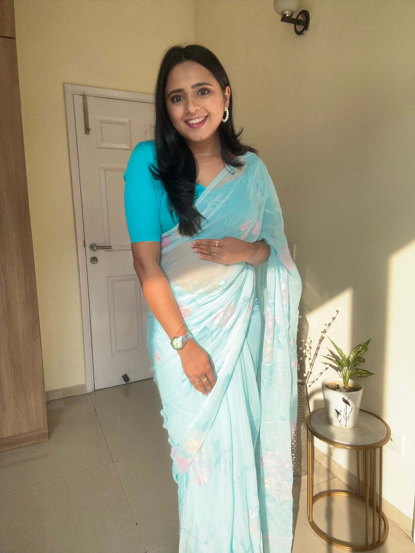 Gulabo - Handpainted Ready To Wear Chiffon Saree