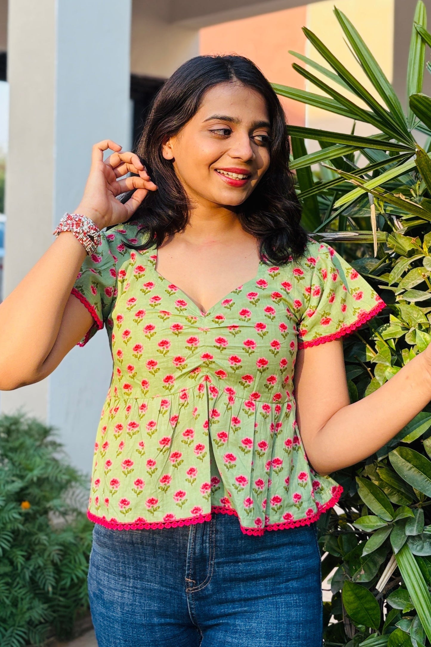 Ziva Lime Green Blossom Top