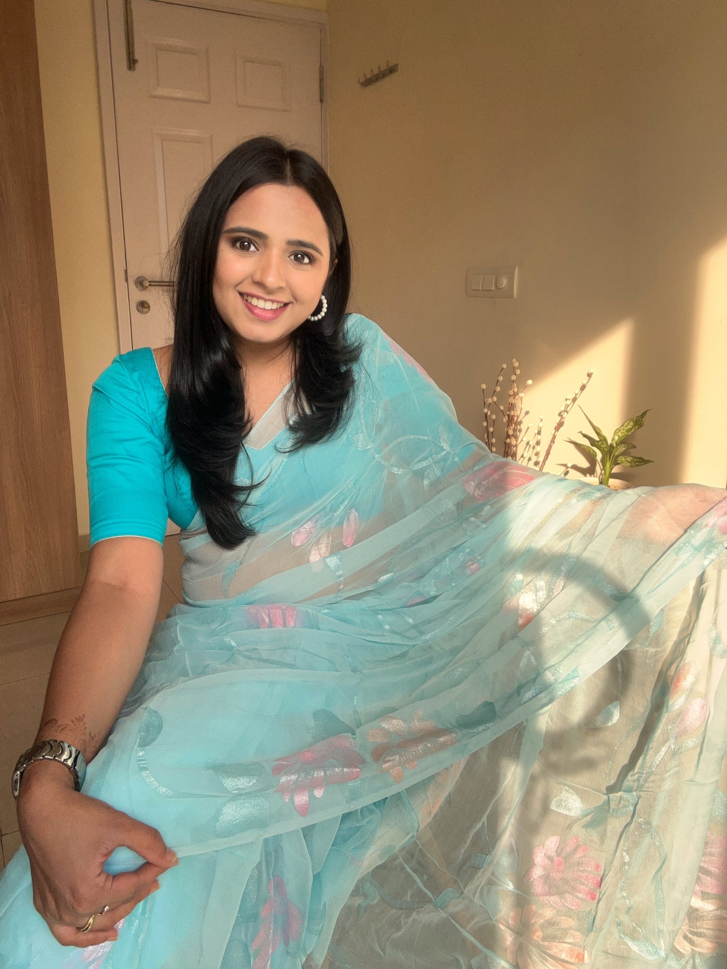 Gulabo - Handpainted Ready To Wear Chiffon Saree
