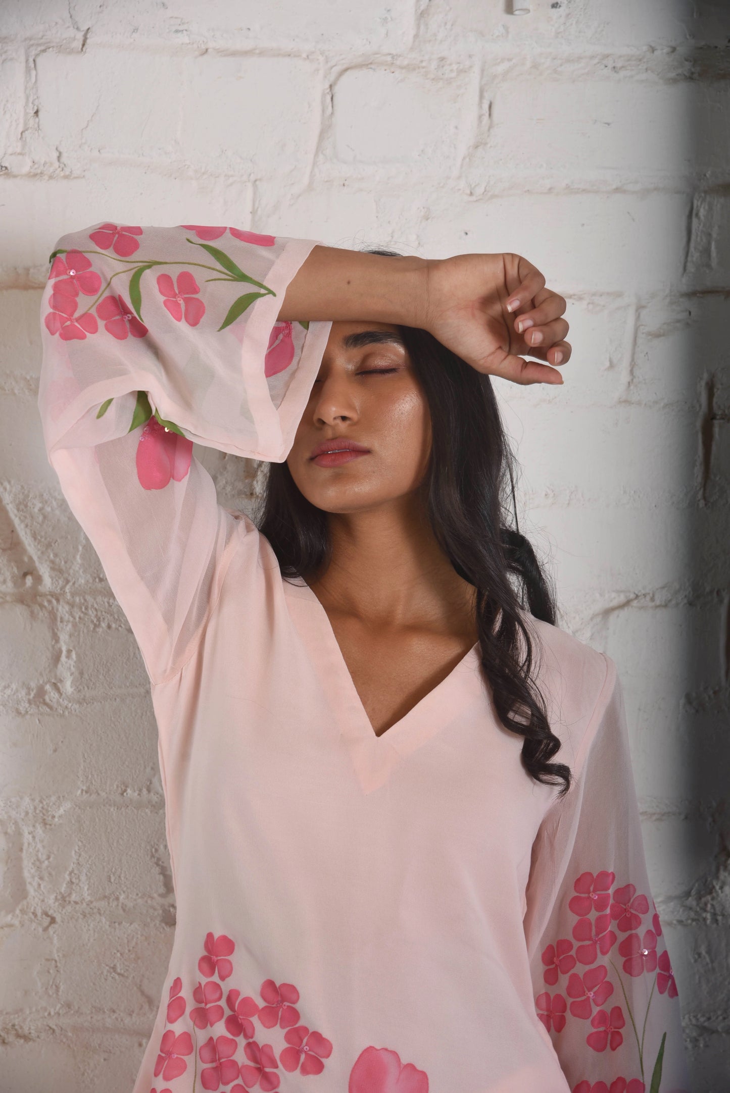Handpainted Kyari Georgette Sharara Set in Blush