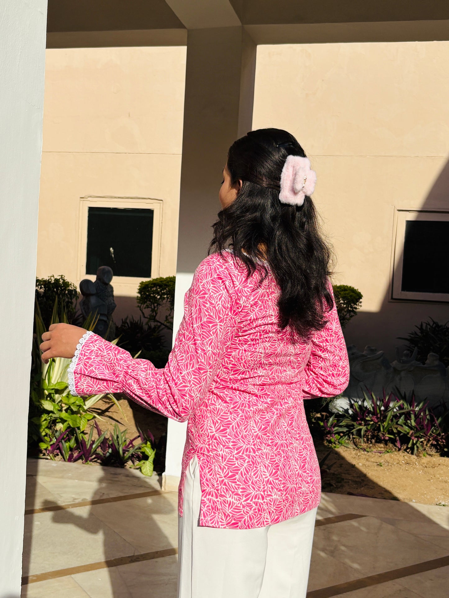 Noor Balloon Sleeves Pink Kurti