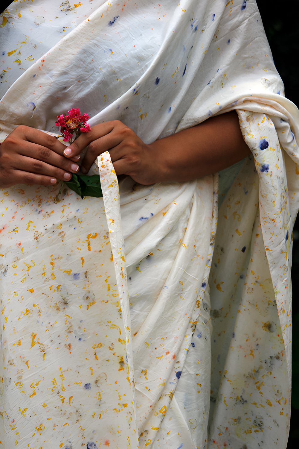 Natural Flower Dyed Saada Habutai Silk Saree