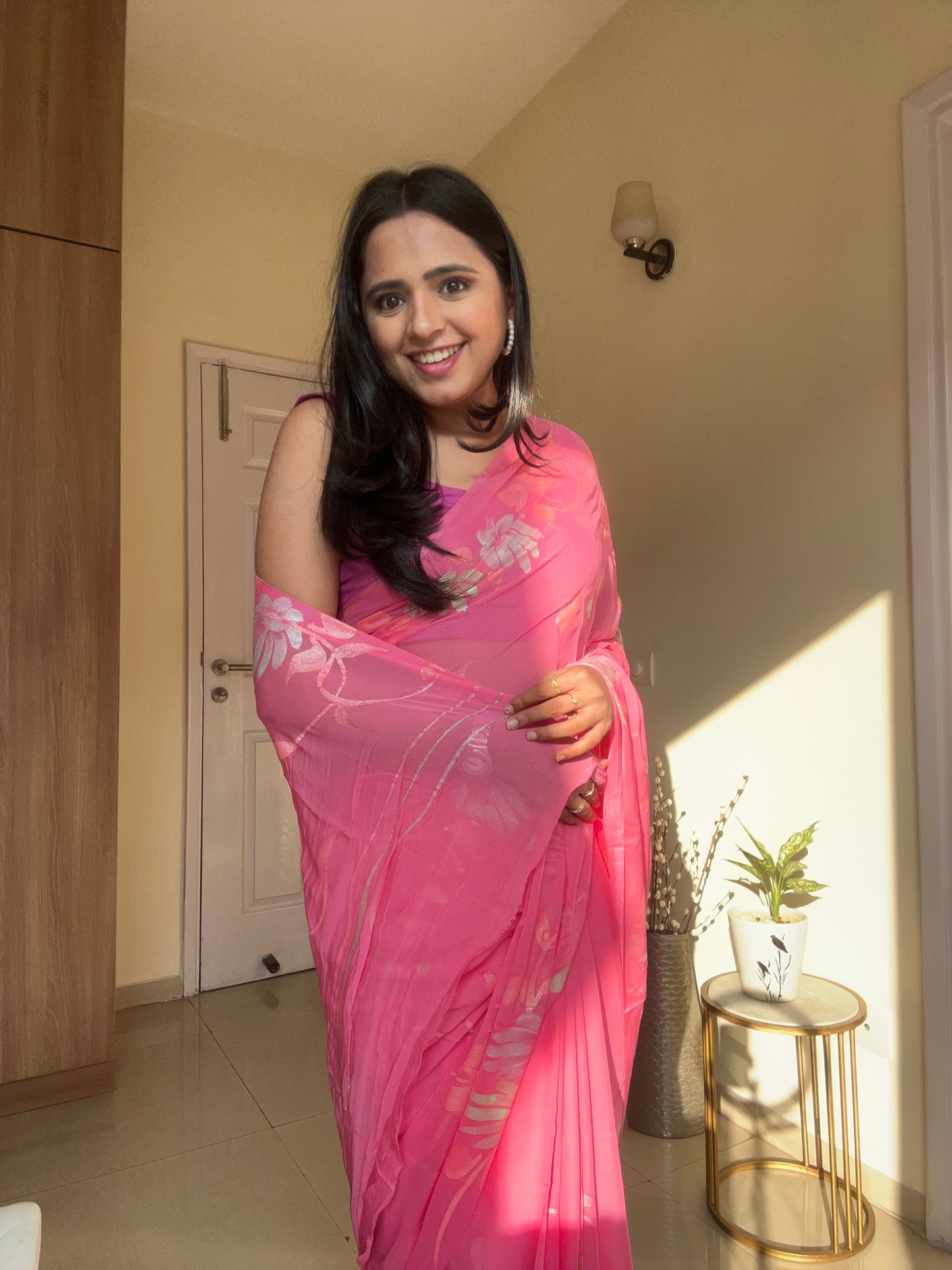 Gulabo - Handpainted Ready To Wear Chiffon Saree