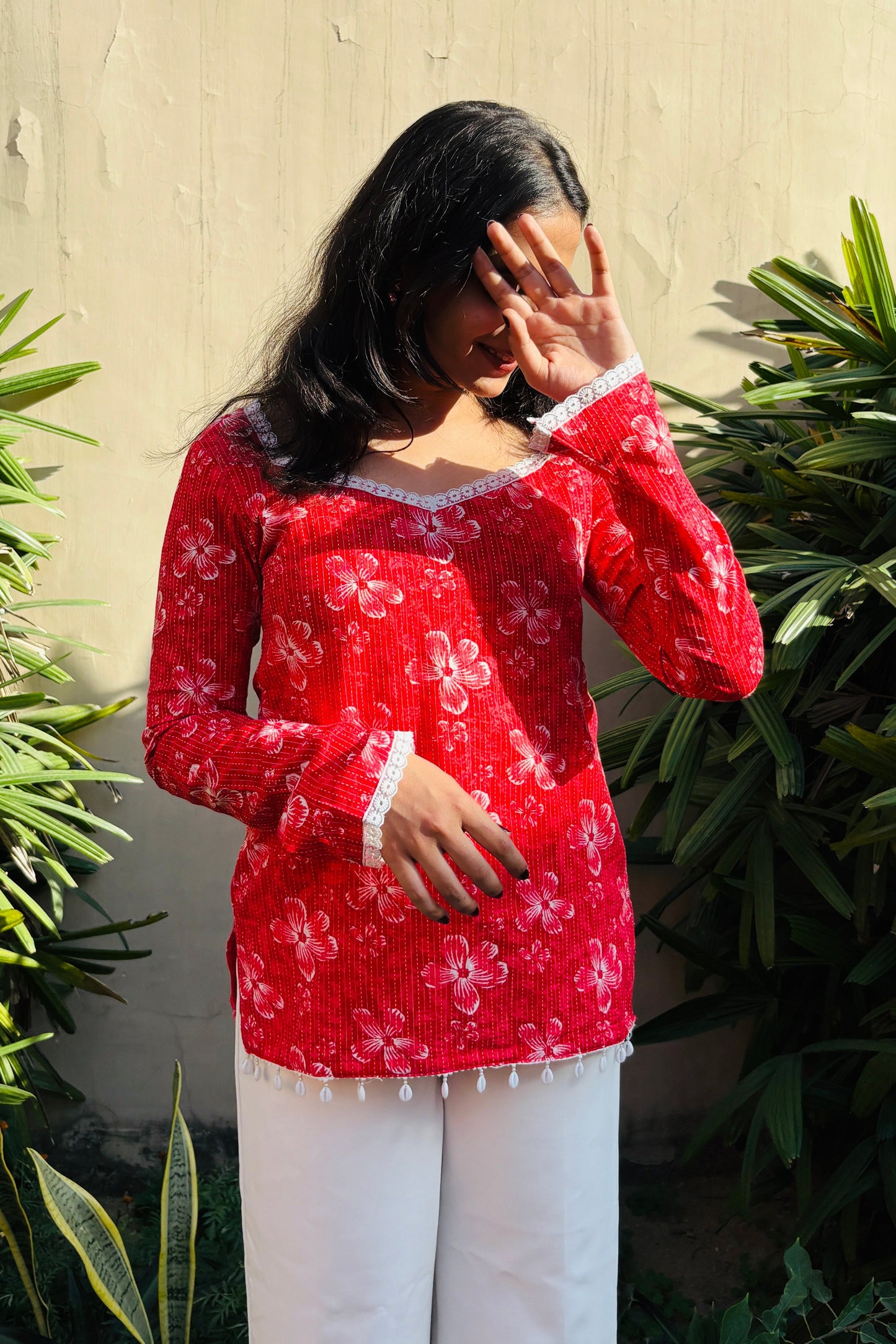 Cherry Red Cotton Kurti