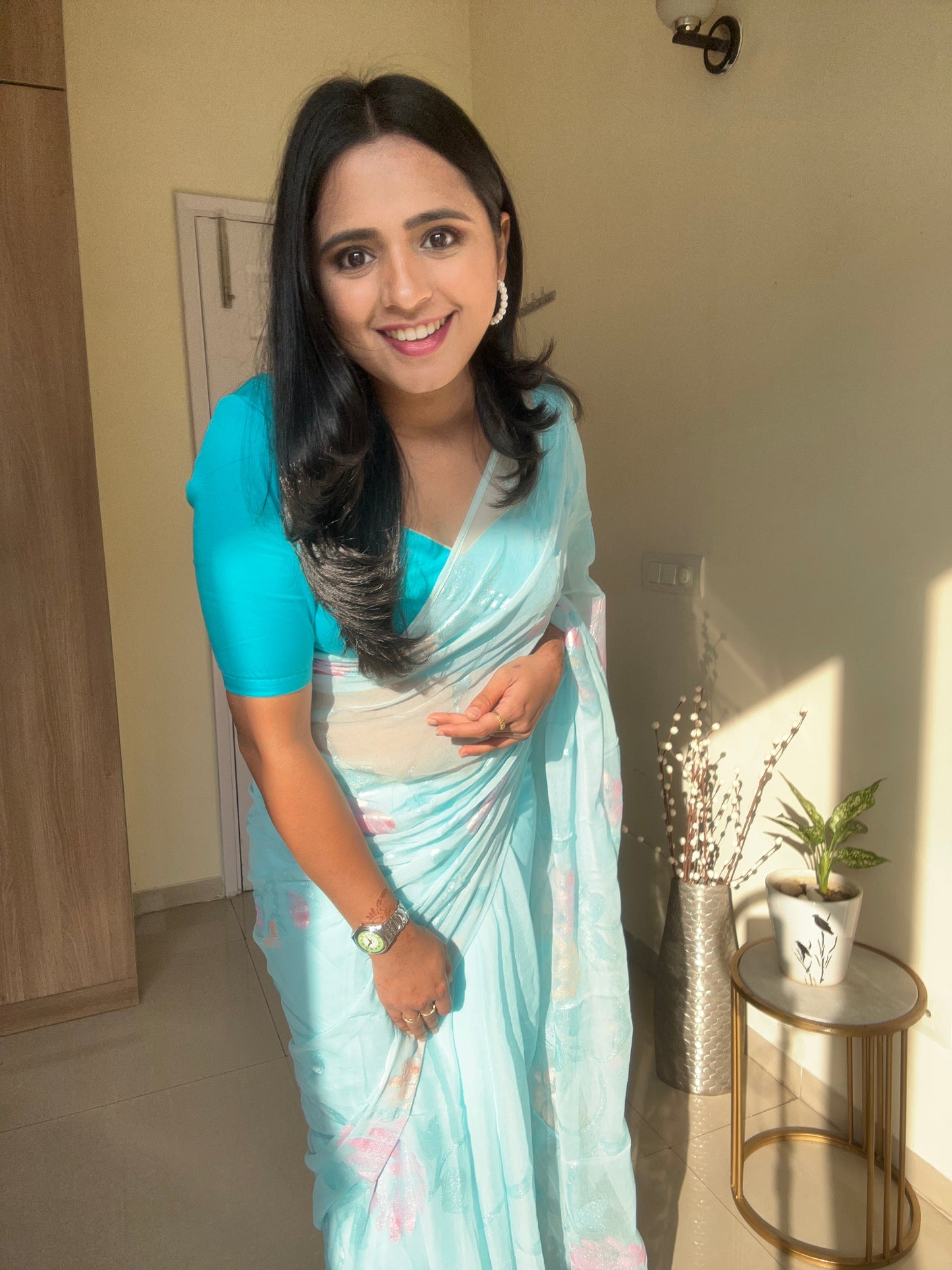 Gulabo - Handpainted Ready To Wear Chiffon Saree