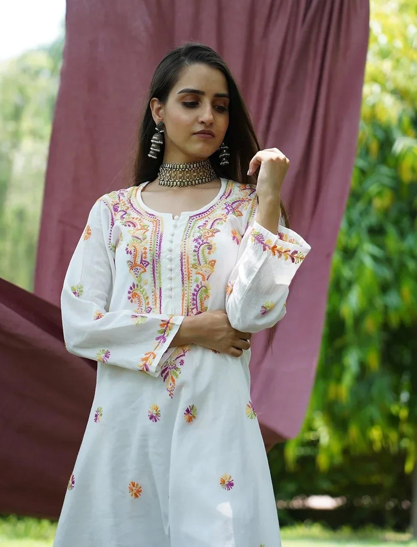 Naeem Multi Embroidered Flared Kurta