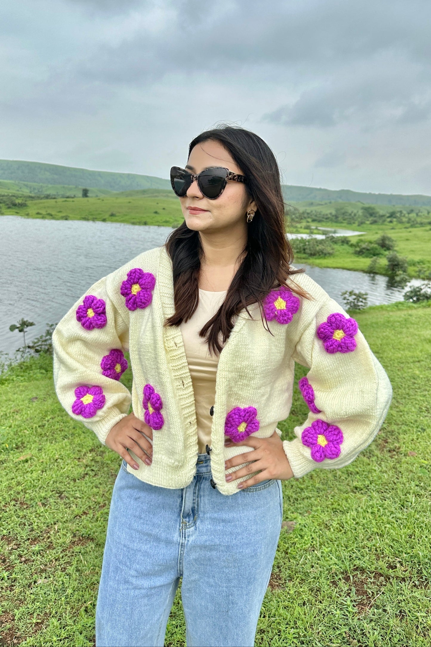 Plum Hanging Daisy Cardigan