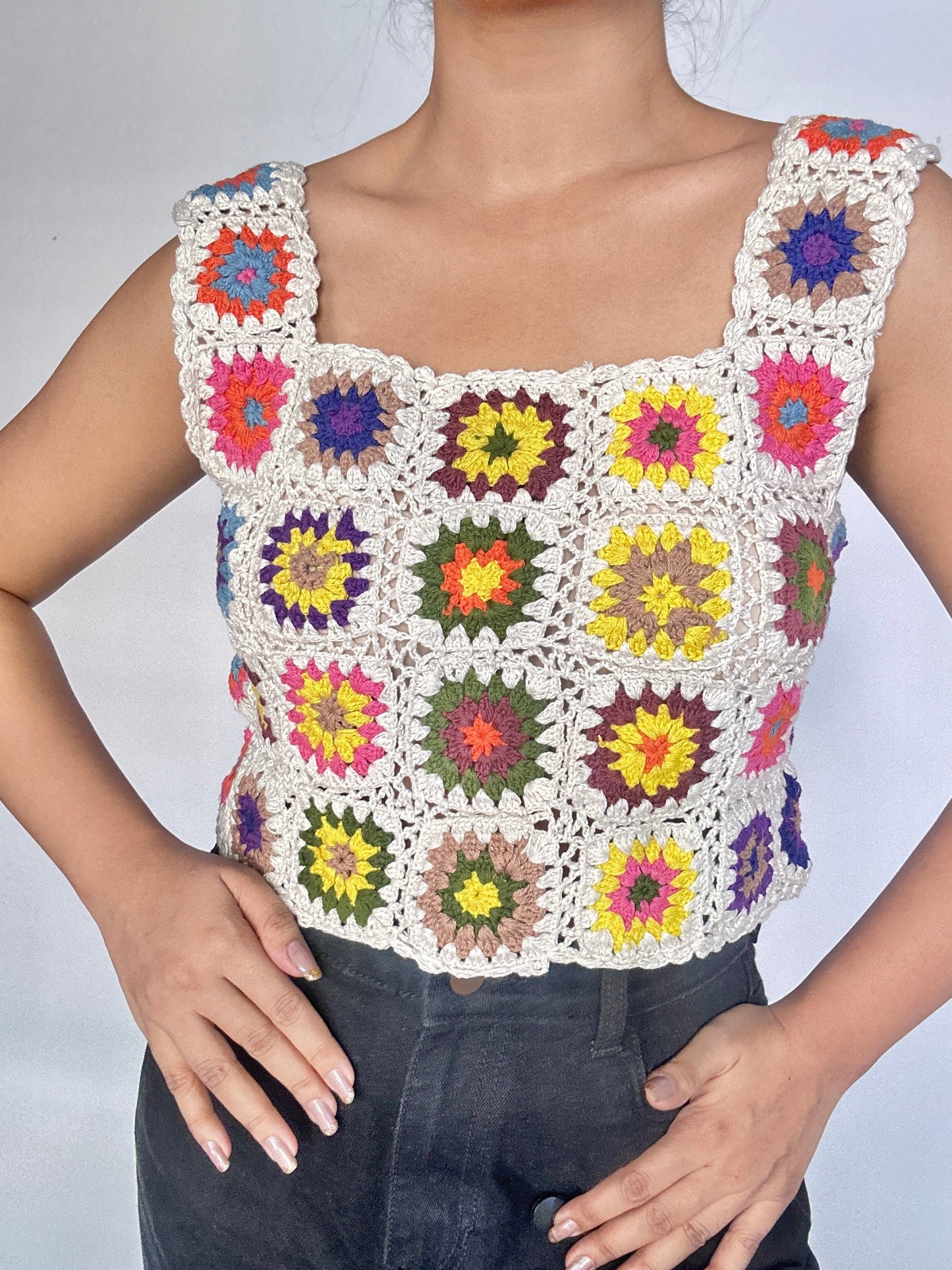 White Floral Crochet Top