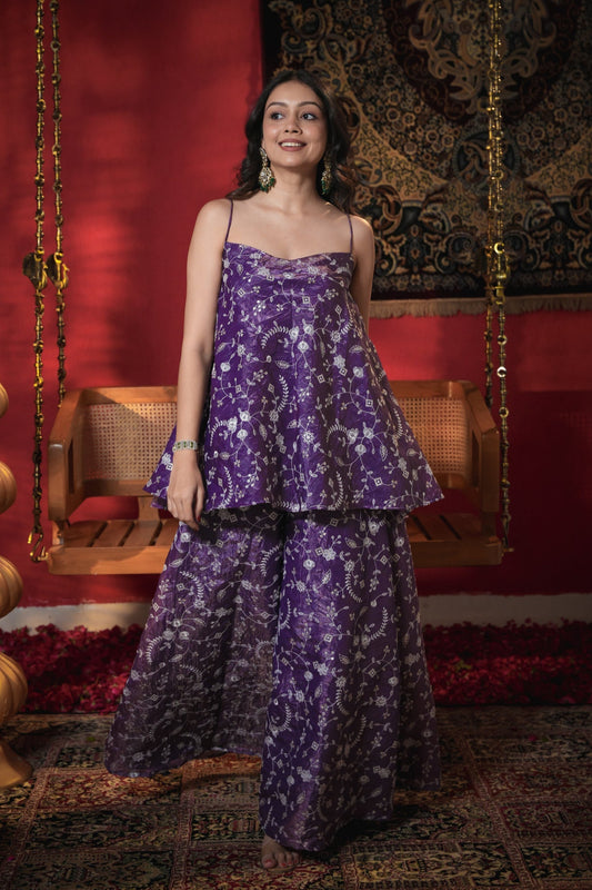 Basanti Purple Thread Work Palazzo Set