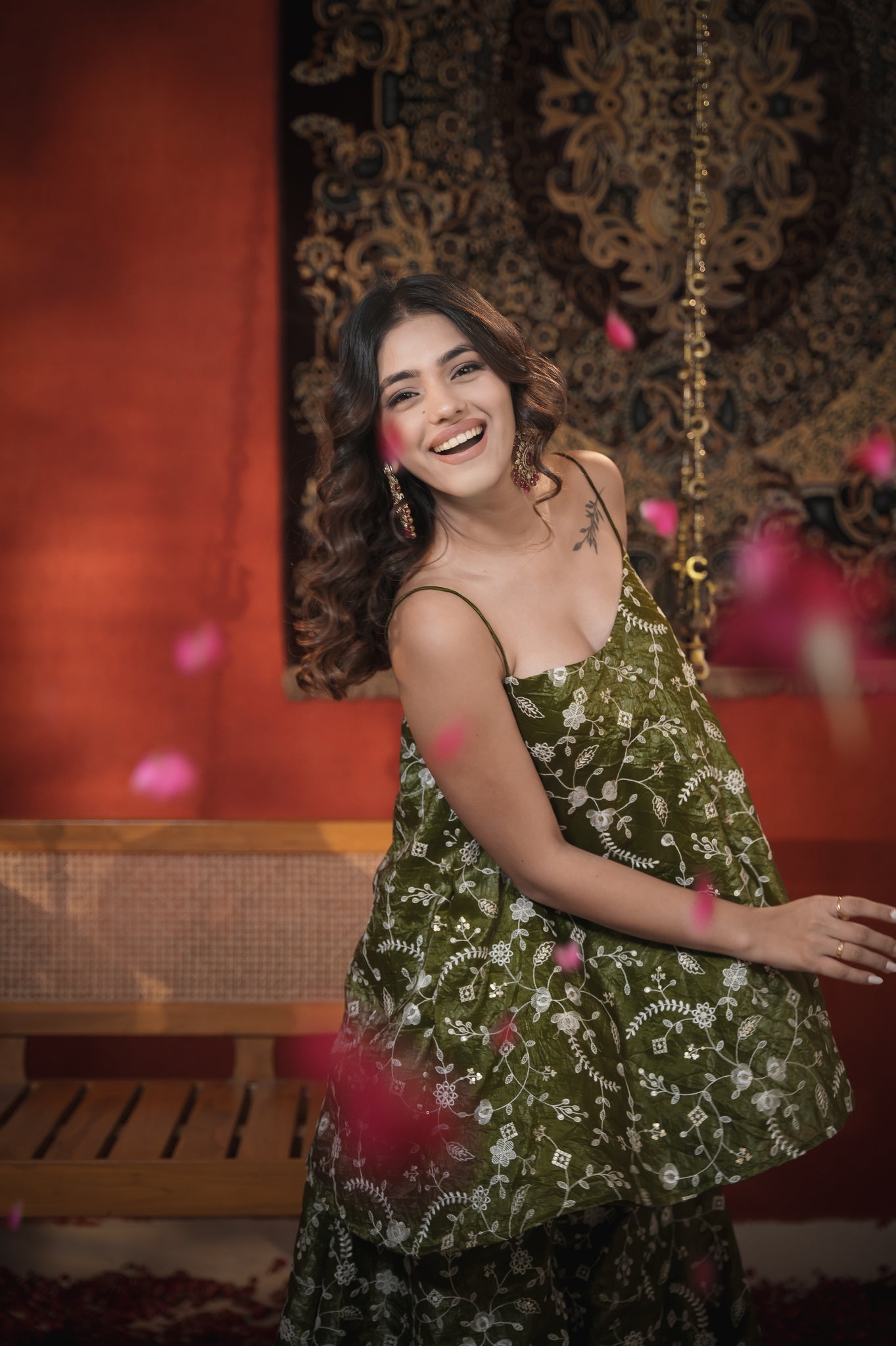 Madhubala Green Thread Work Palazzo Set