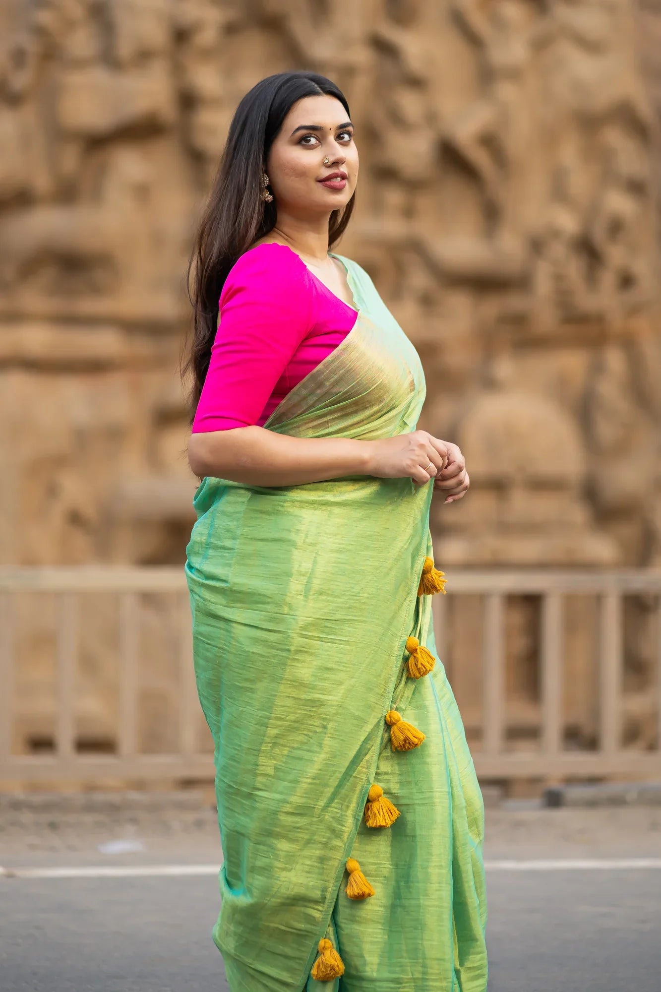 Metallic Zari tissue Saree With Handmade Tassels