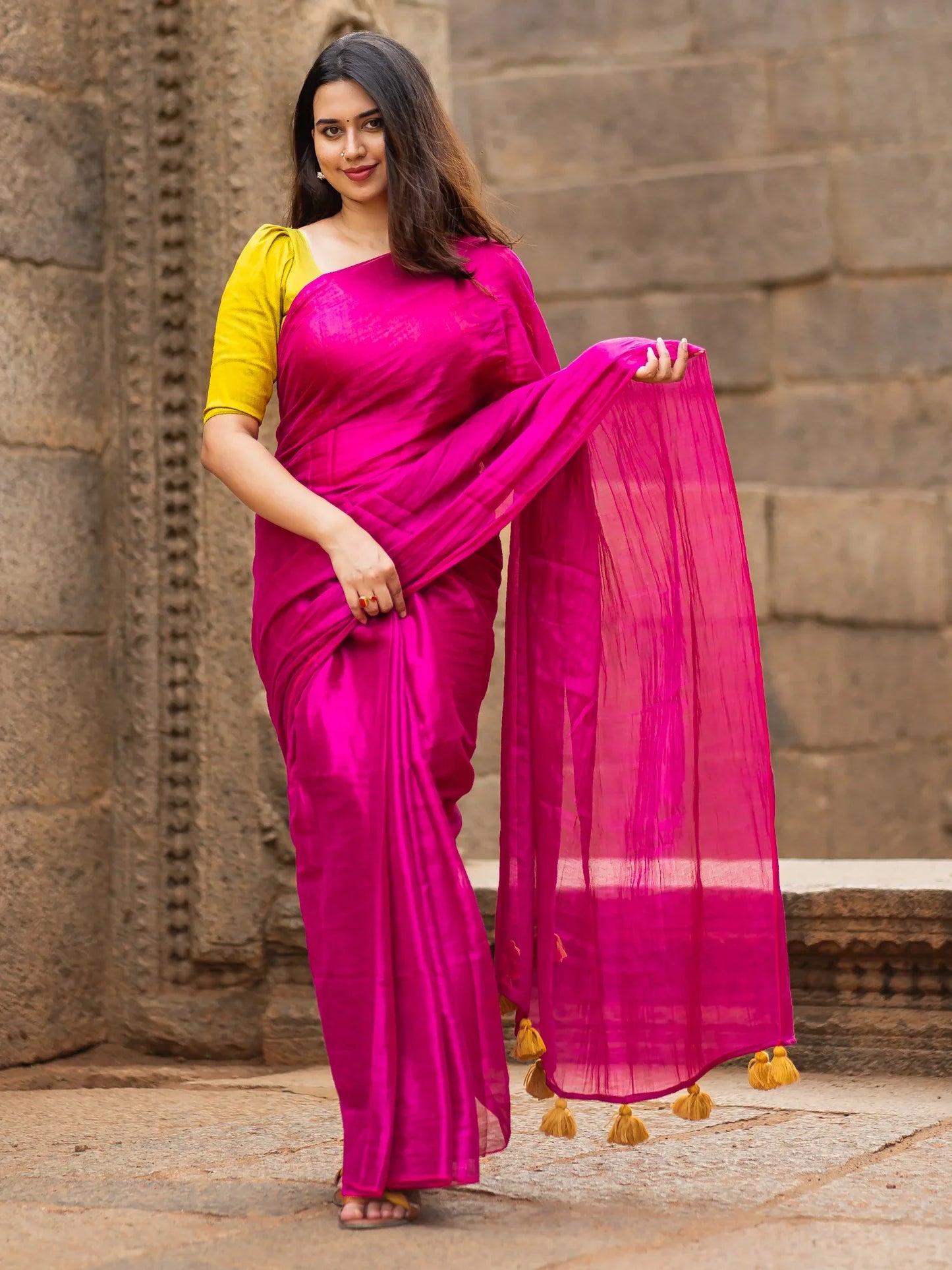 Metallic Zari tissue Saree With Handmade Tassels