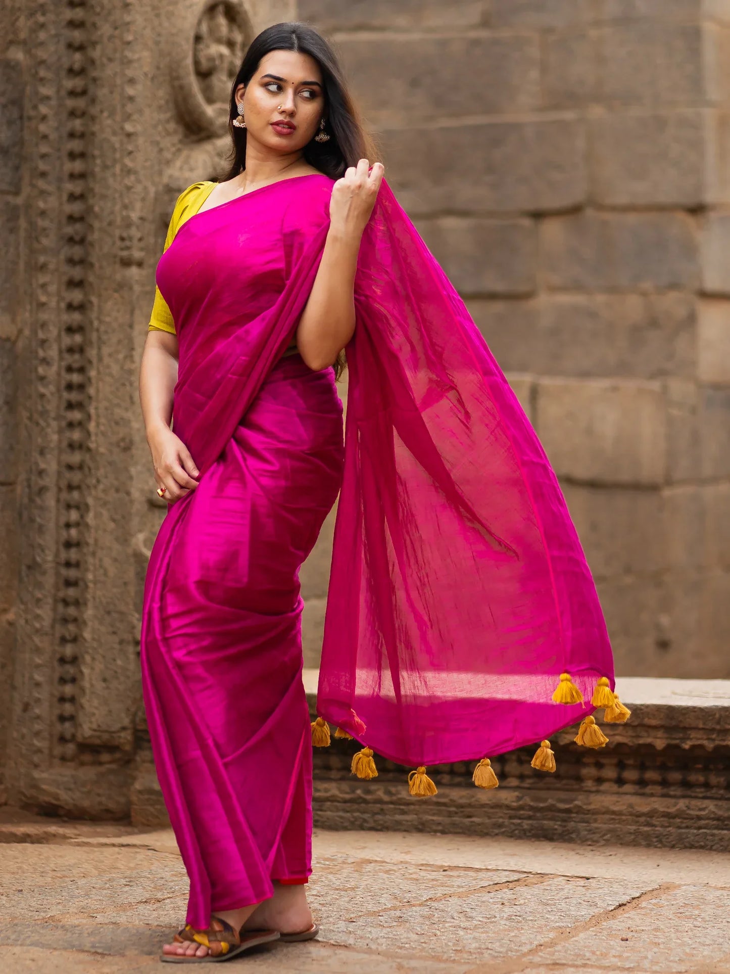 Metallic Zari tissue Saree With Handmade Tassels