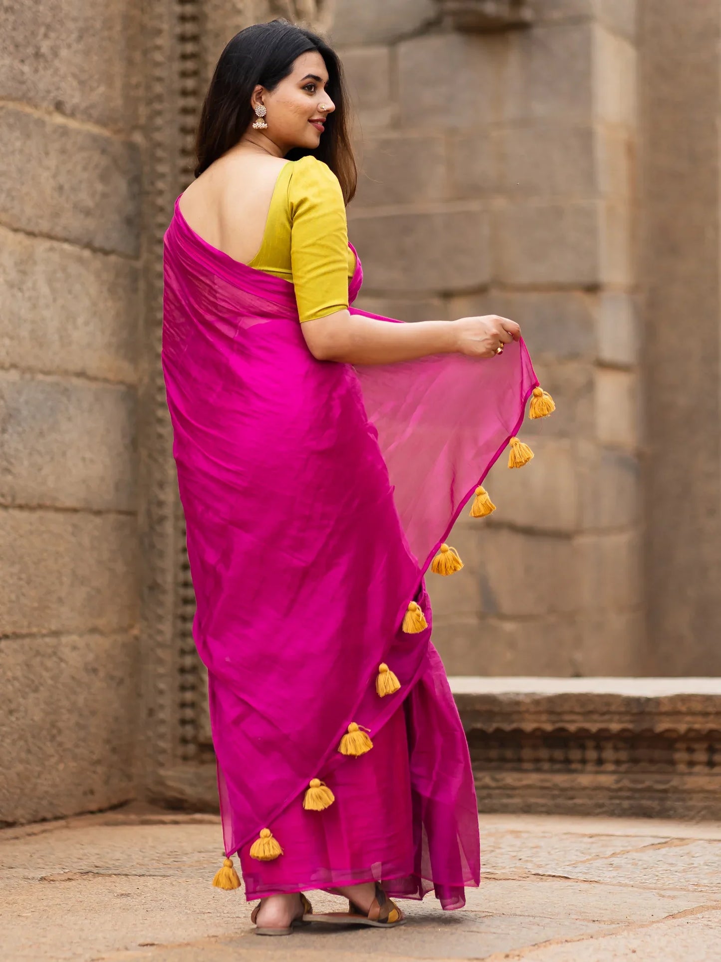 Metallic Zari tissue Saree With Handmade Tassels