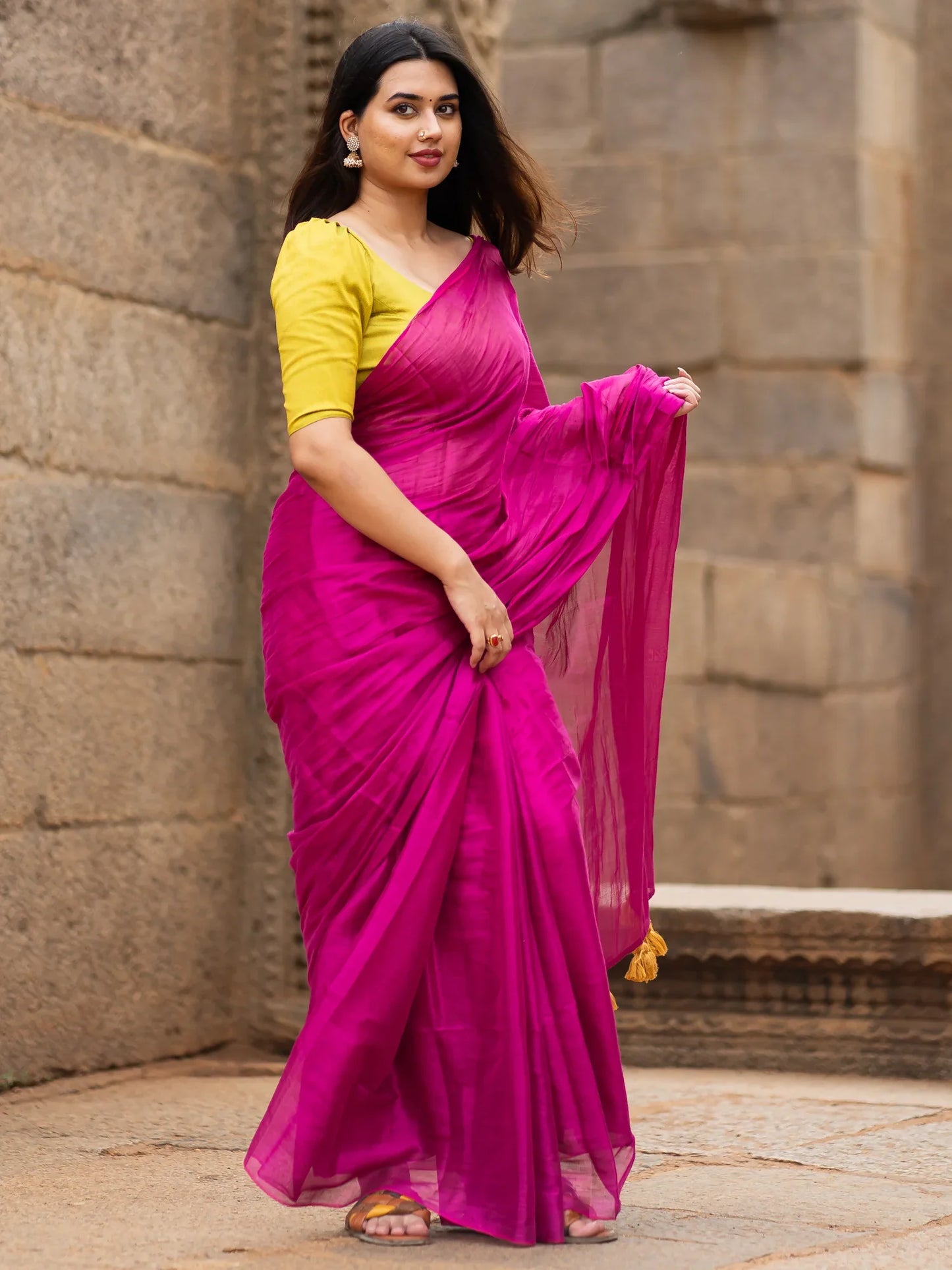 Metallic Zari tissue Saree With Handmade Tassels