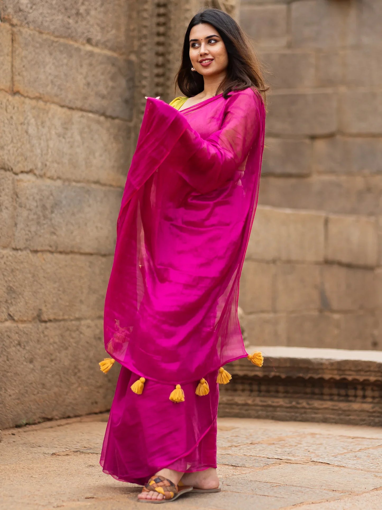 Metallic Zari tissue Saree With Handmade Tassels