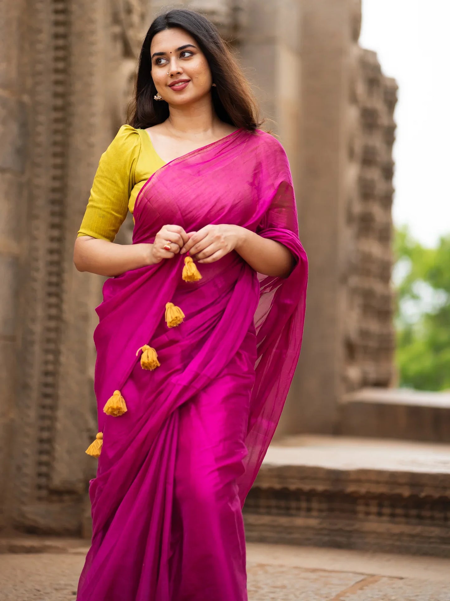 Metallic Zari tissue Saree With Handmade Tassels