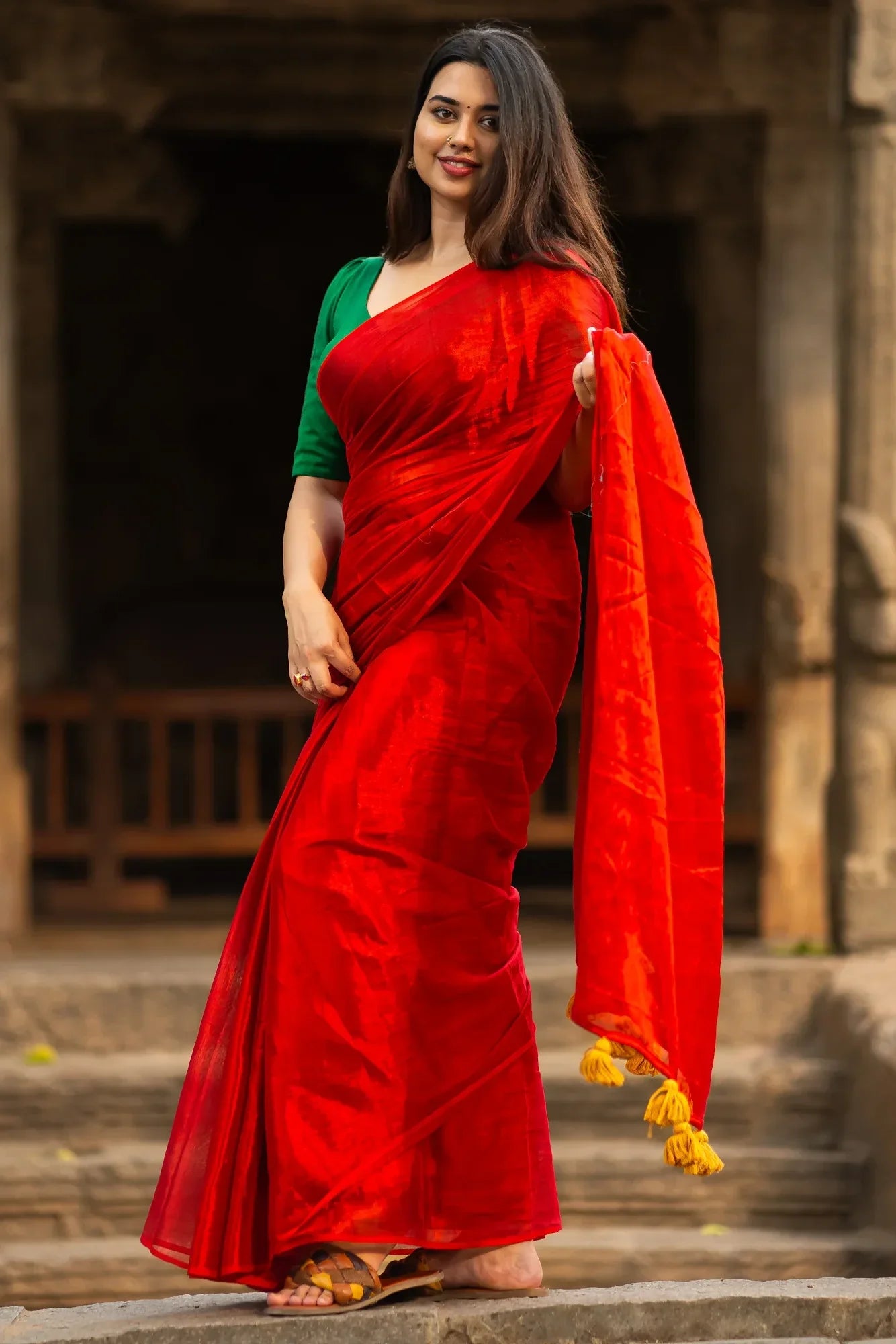 Metallic Zari tissue Saree With Handmade Tassels