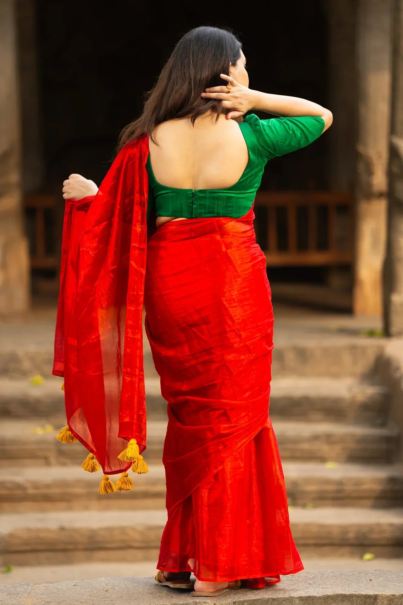 Metallic Zari tissue Saree With Handmade Tassels