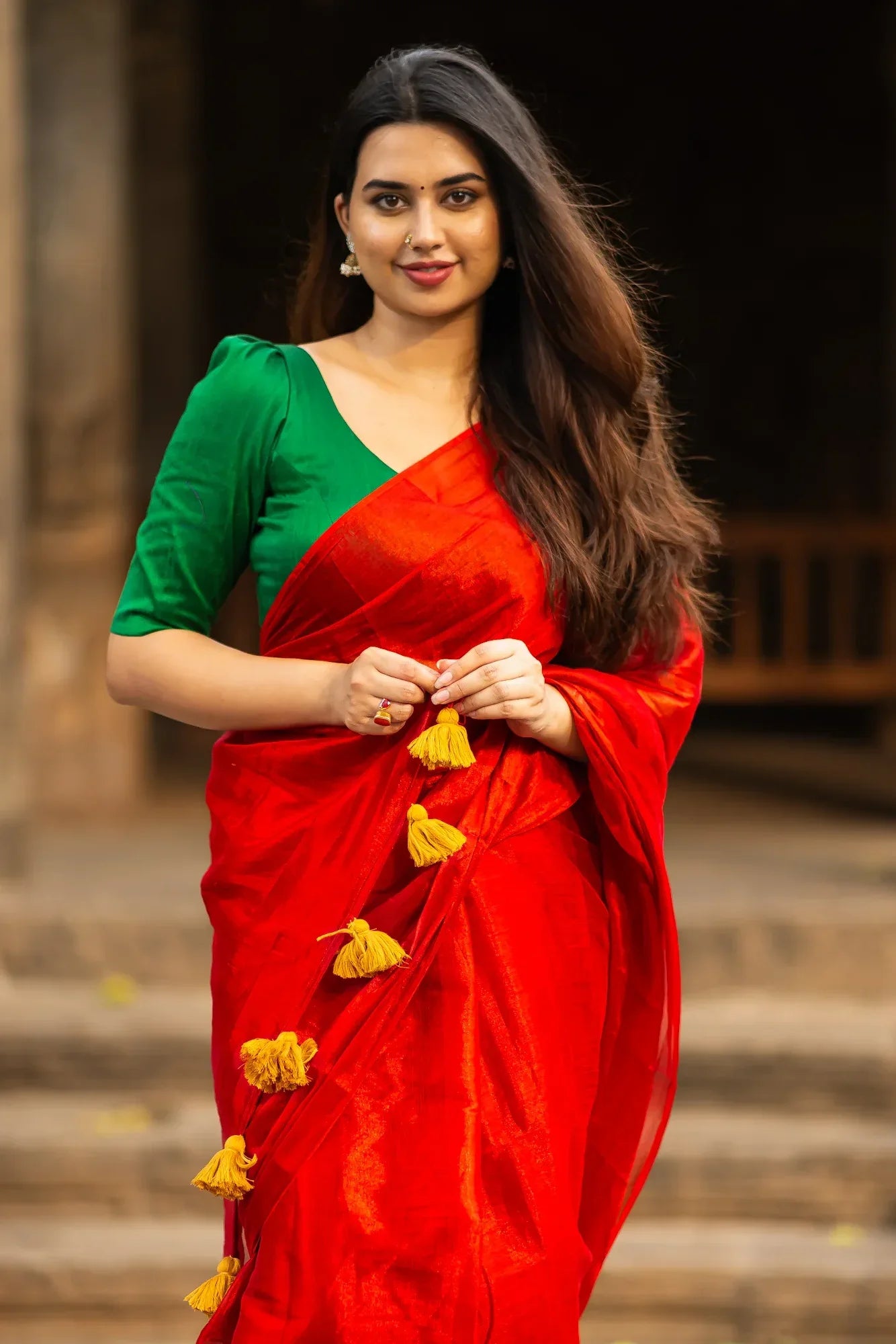 Metallic Zari tissue Saree With Handmade Tassels