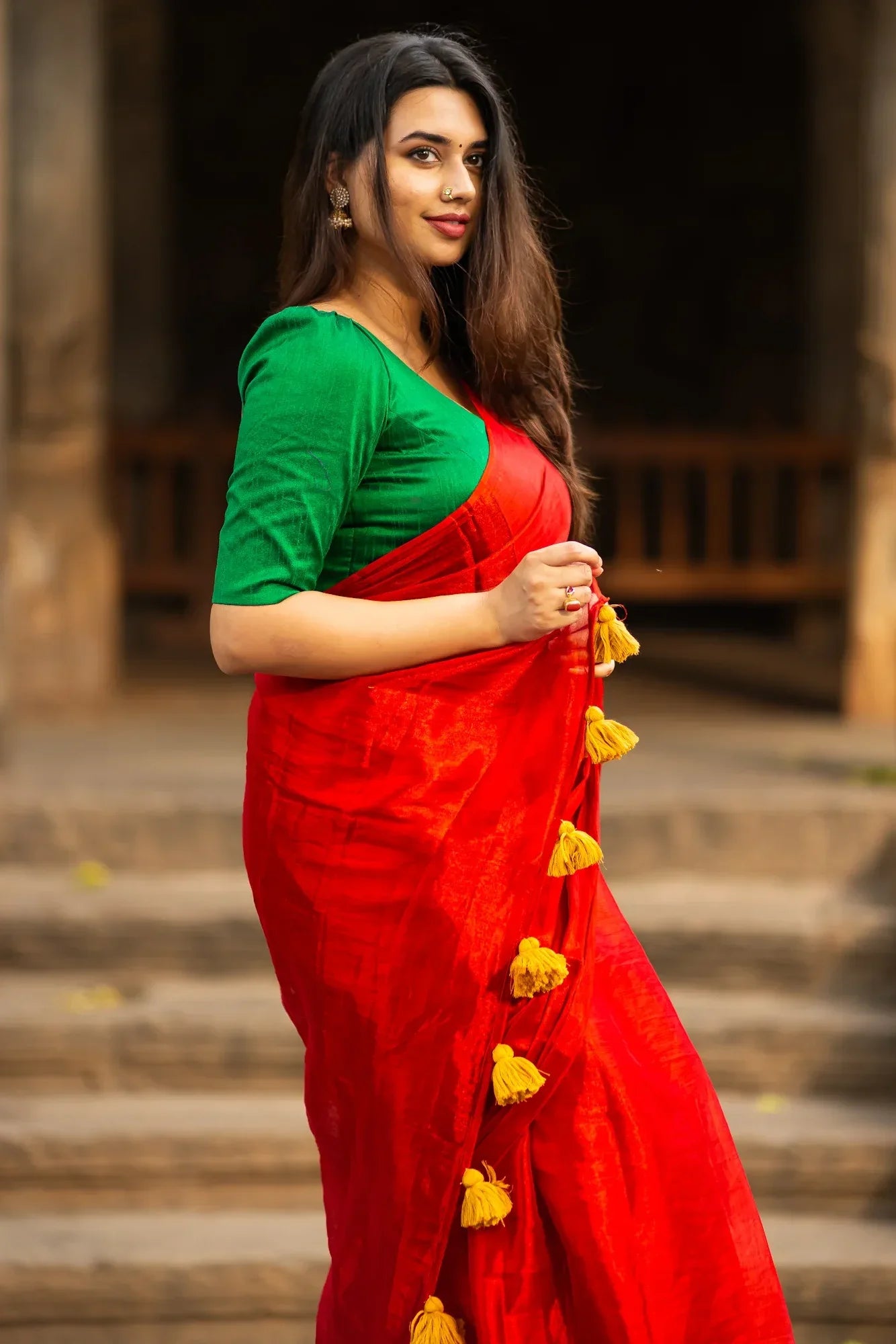 Metallic Zari tissue Saree With Handmade Tassels