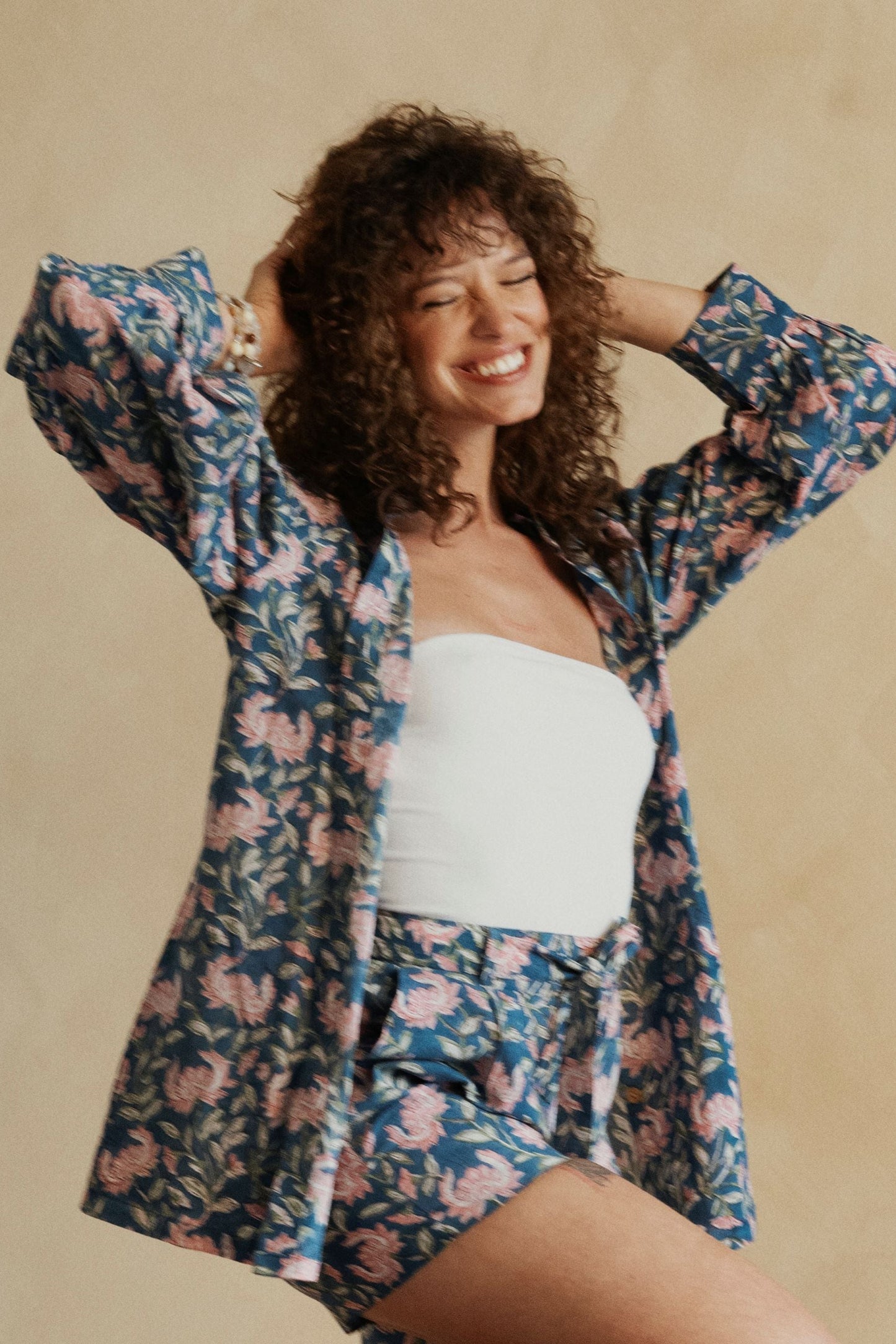 Blue- Pink Print Shirt and Shorts Set