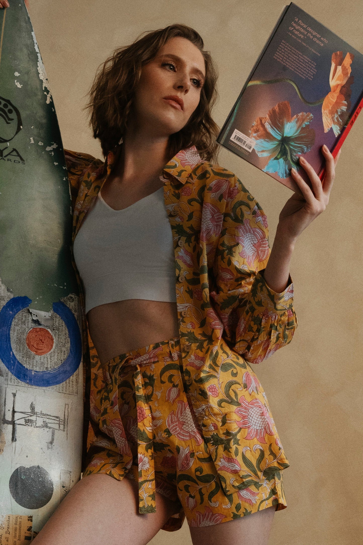 Yellow Print Shirt and Shorts Set