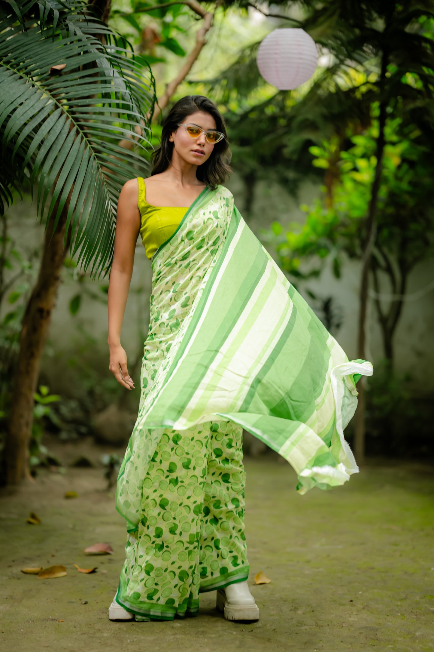 Lime And Lemon Print Saree