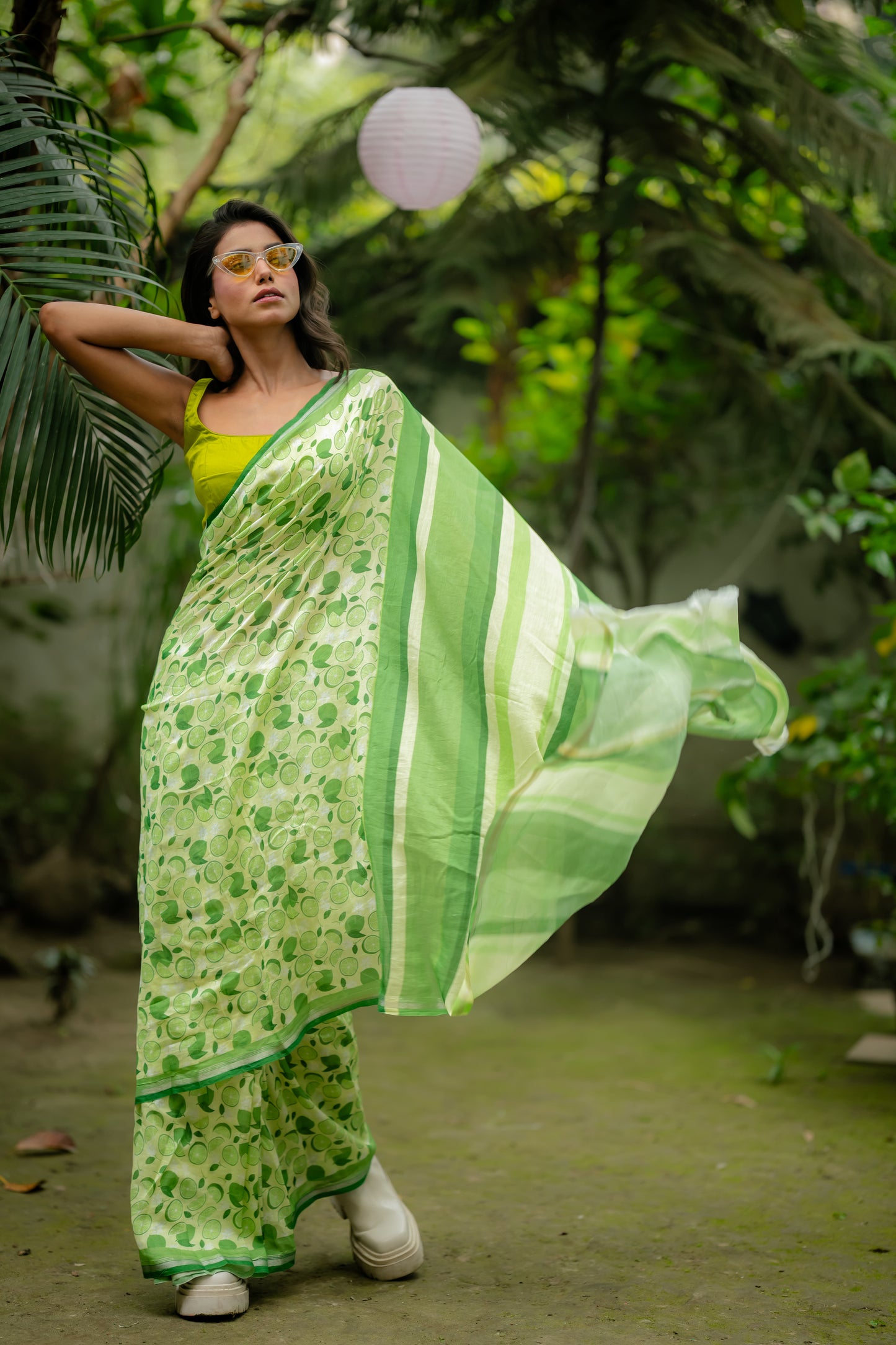 Lime And Lemon Print Saree