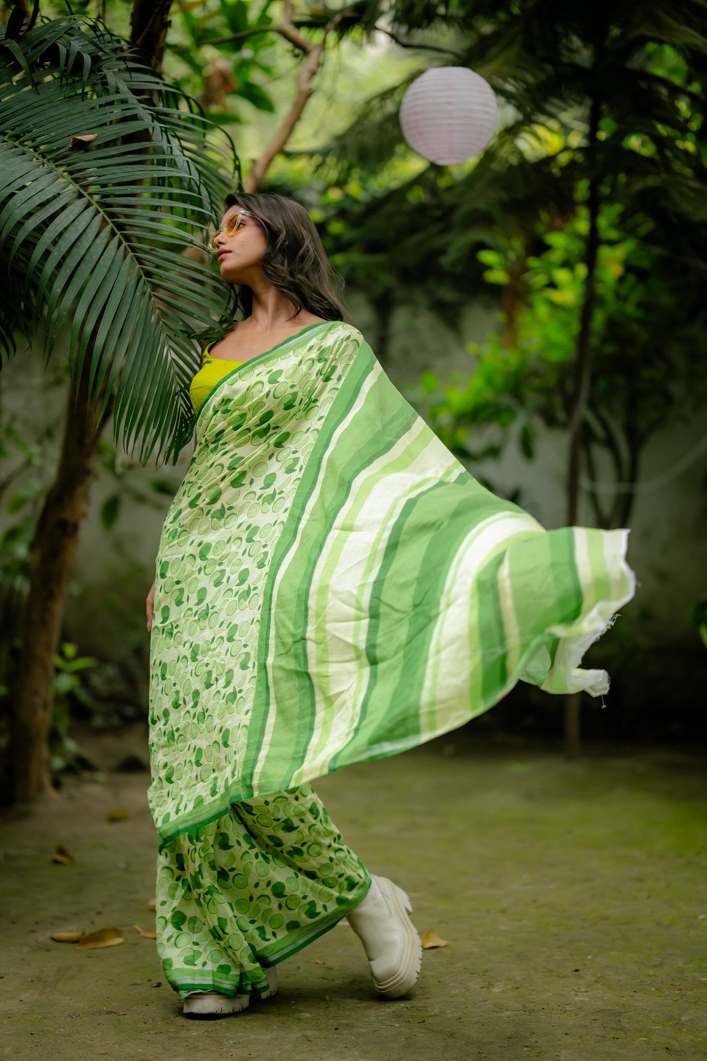 Lime And Lemon Print Saree