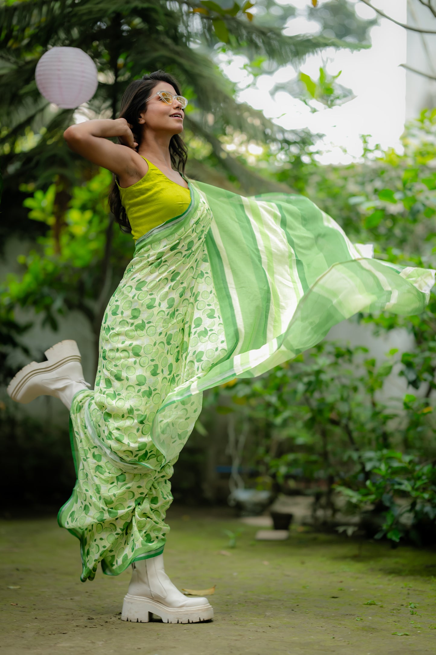 Lime And Lemon Print Saree