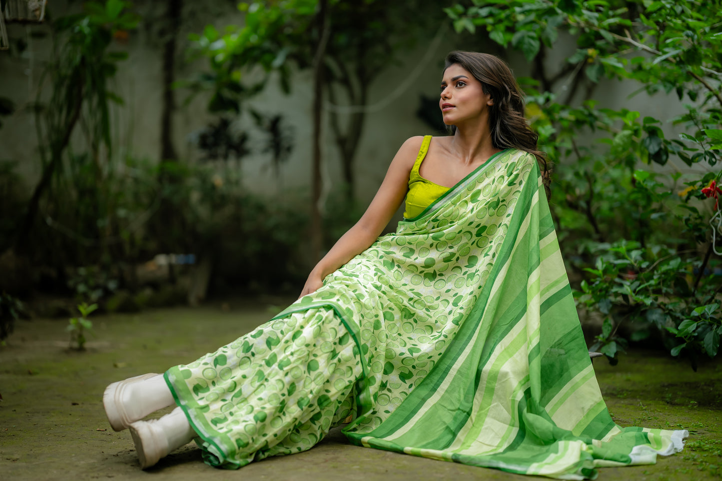 Lime And Lemon Print Saree