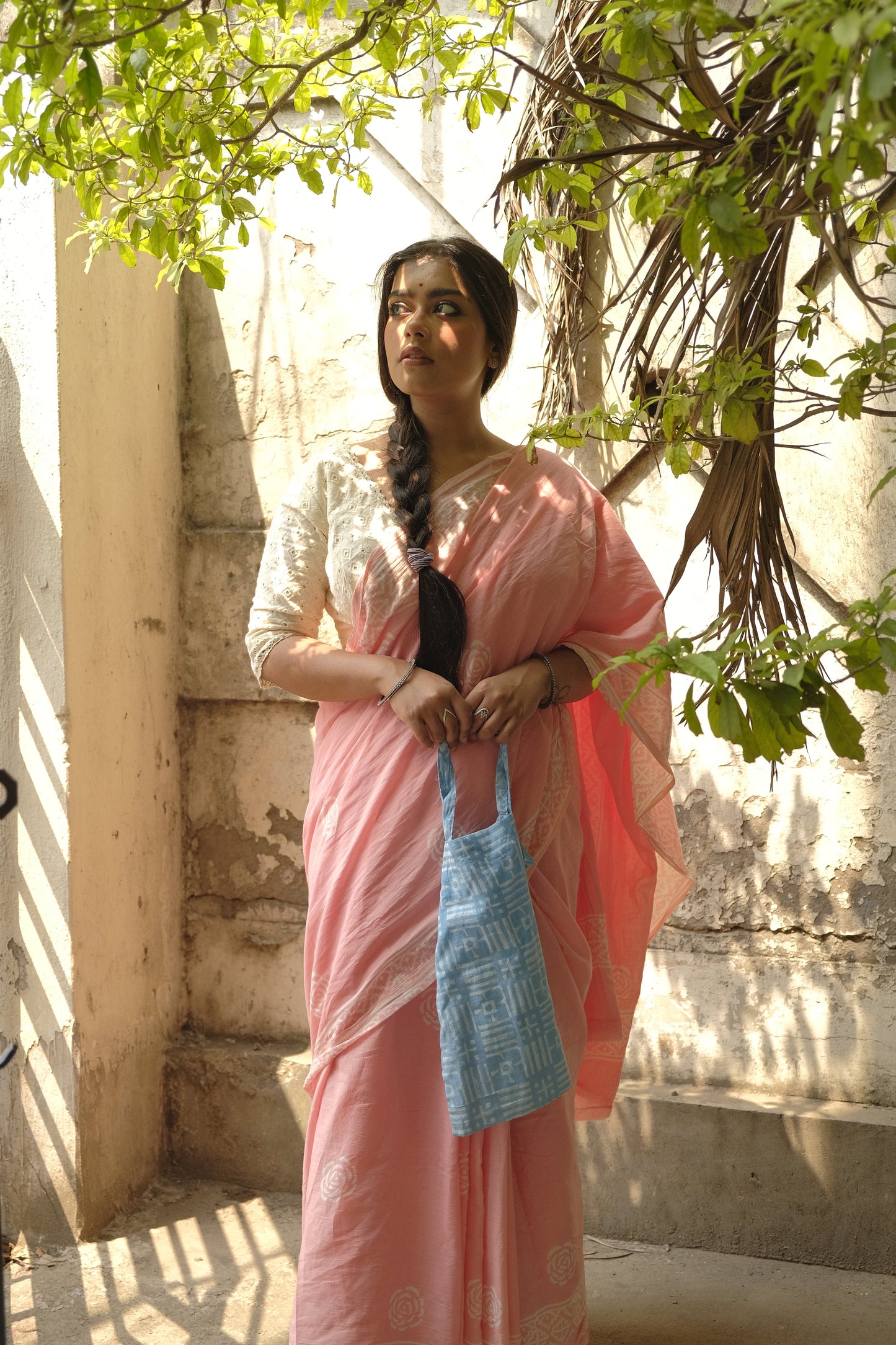 Peach Rose Handblocked Saree