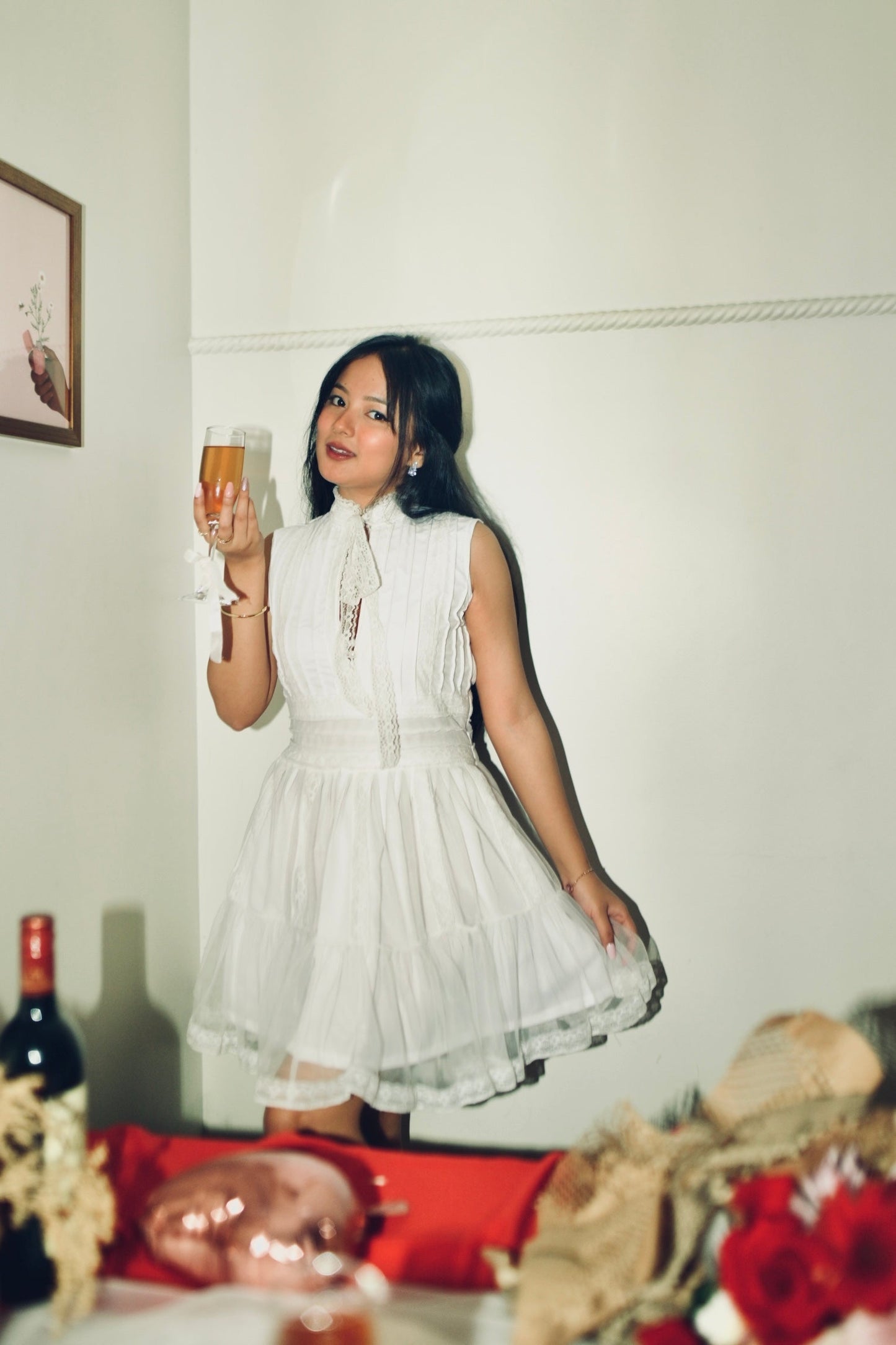 Aura White Lace & Bow Dress