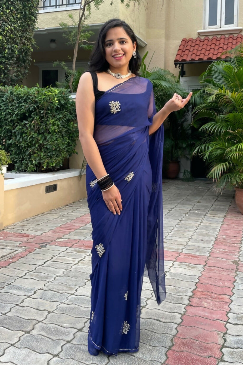 Juhi Evening Embroidered Chiffon 1-Minute Saree