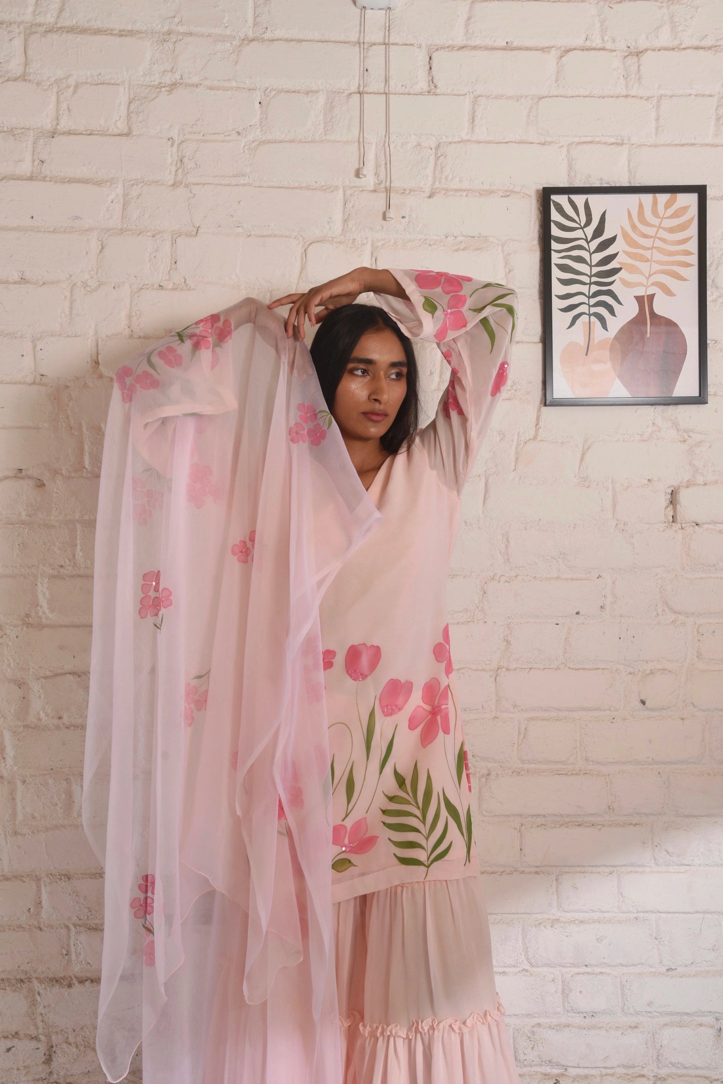 Handpainted Kyari Georgette Sharara Set in Blush
