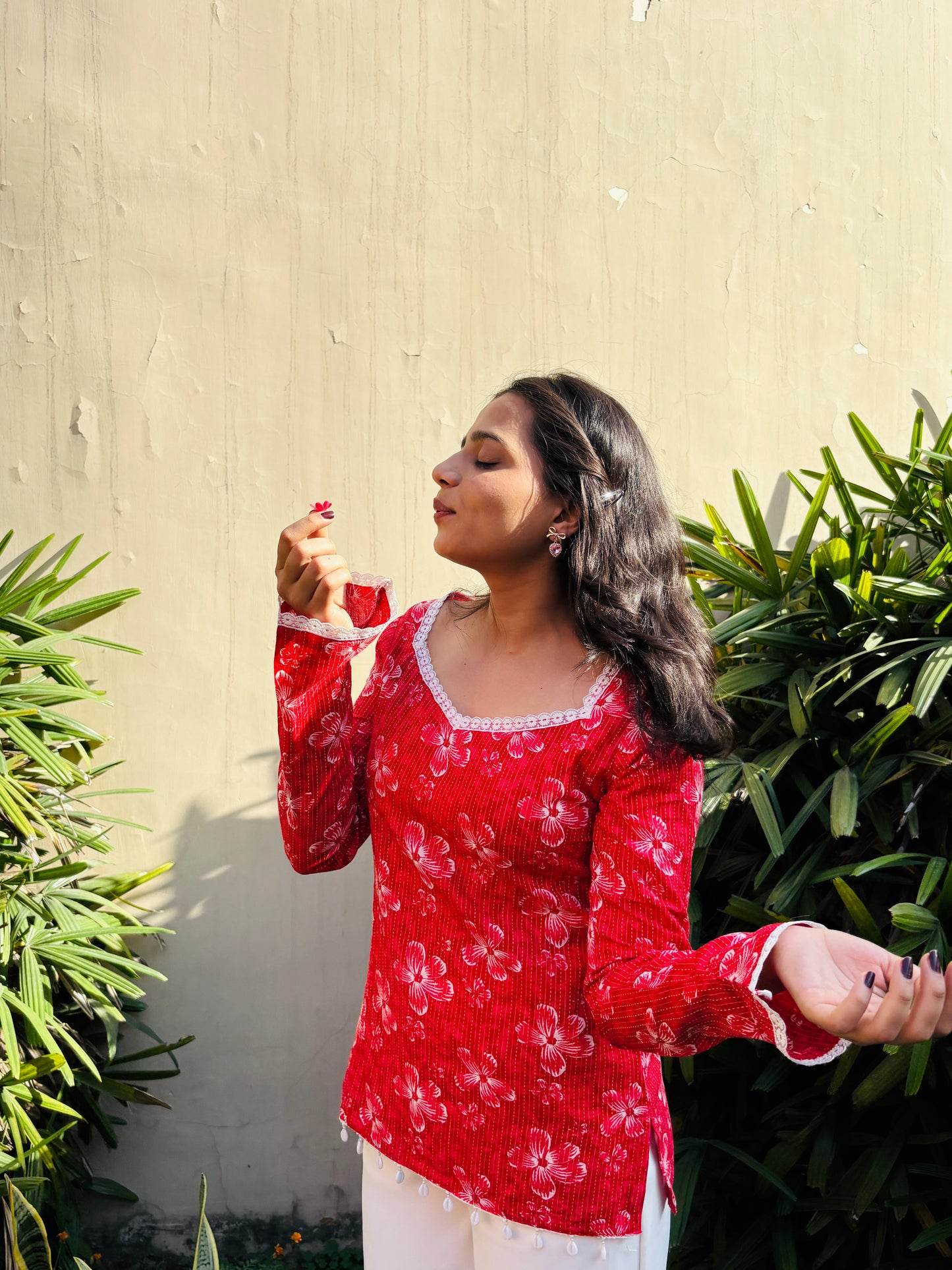 Cherry Red Cotton Kurti