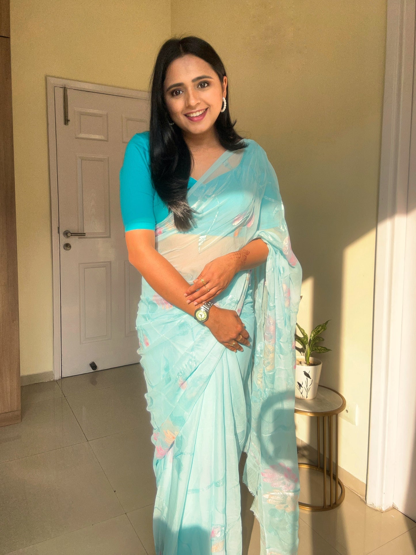 Gulabo - Handpainted Ready To Wear Chiffon Saree