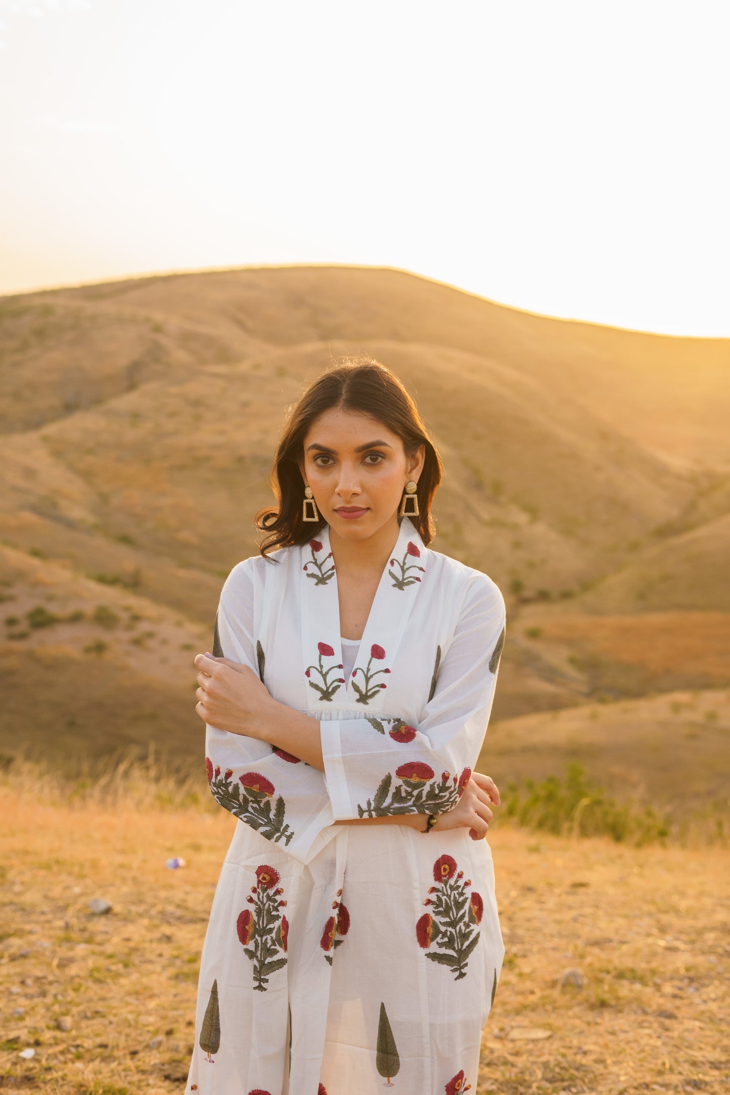 Firdous Poppy Cotton Block Print Long Dress