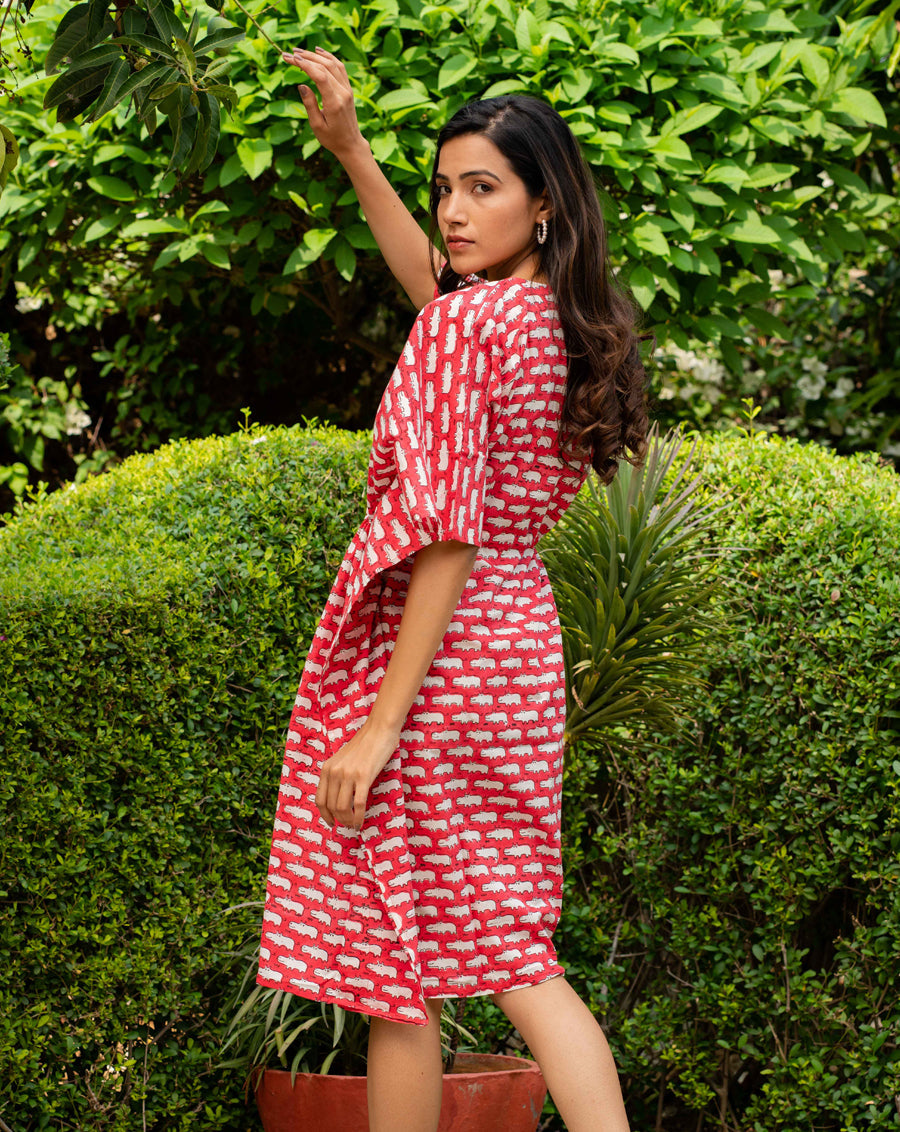 Happy Hippos Hand Block Printed Cotton Kaftan