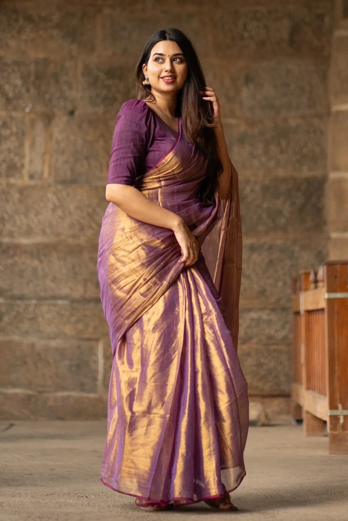 Metallic Zari tissue Saree With Handmade Tassels